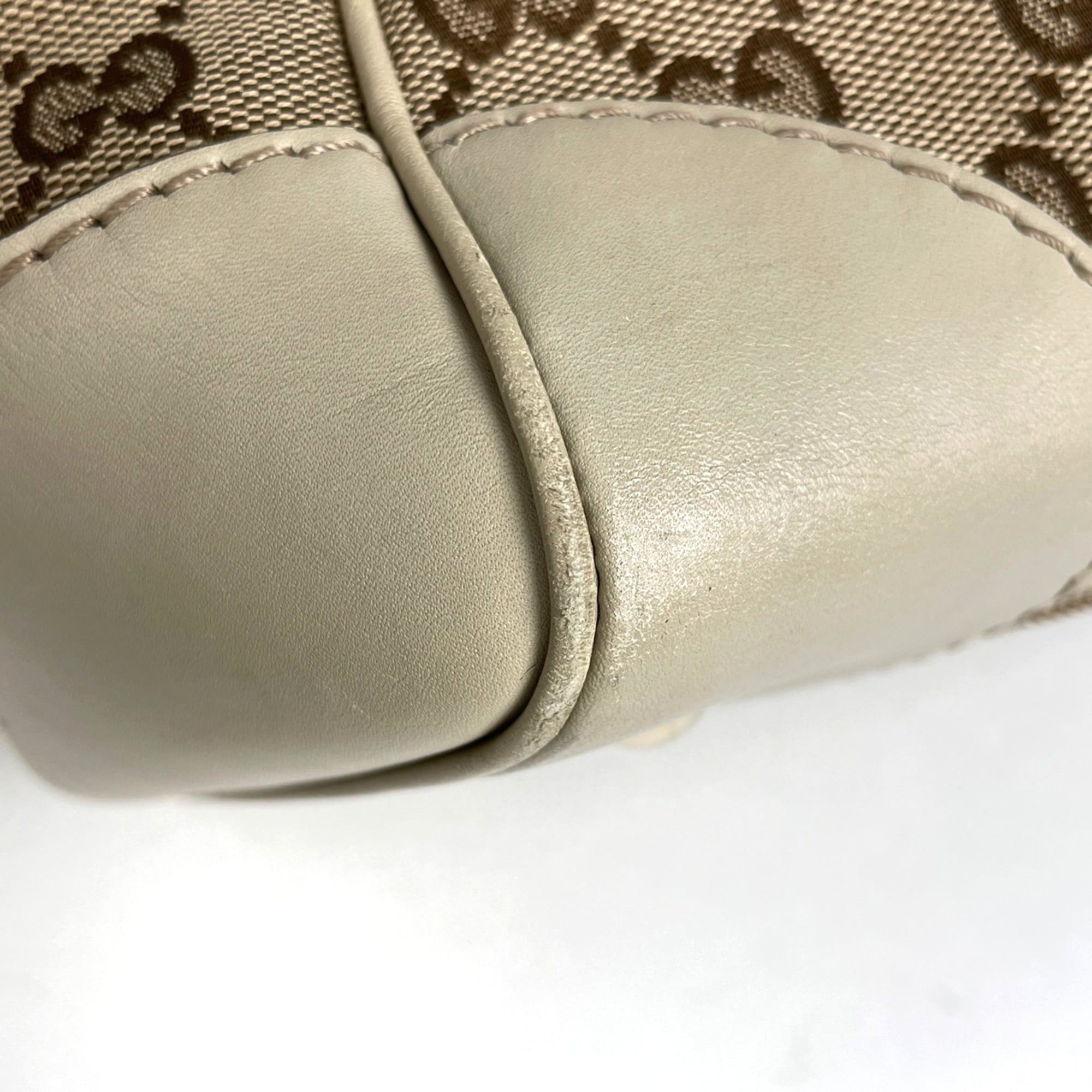 Gucci Sherry Line Beige Ivory Gg Canvas Leather Tote Bag (Pre-Owned)