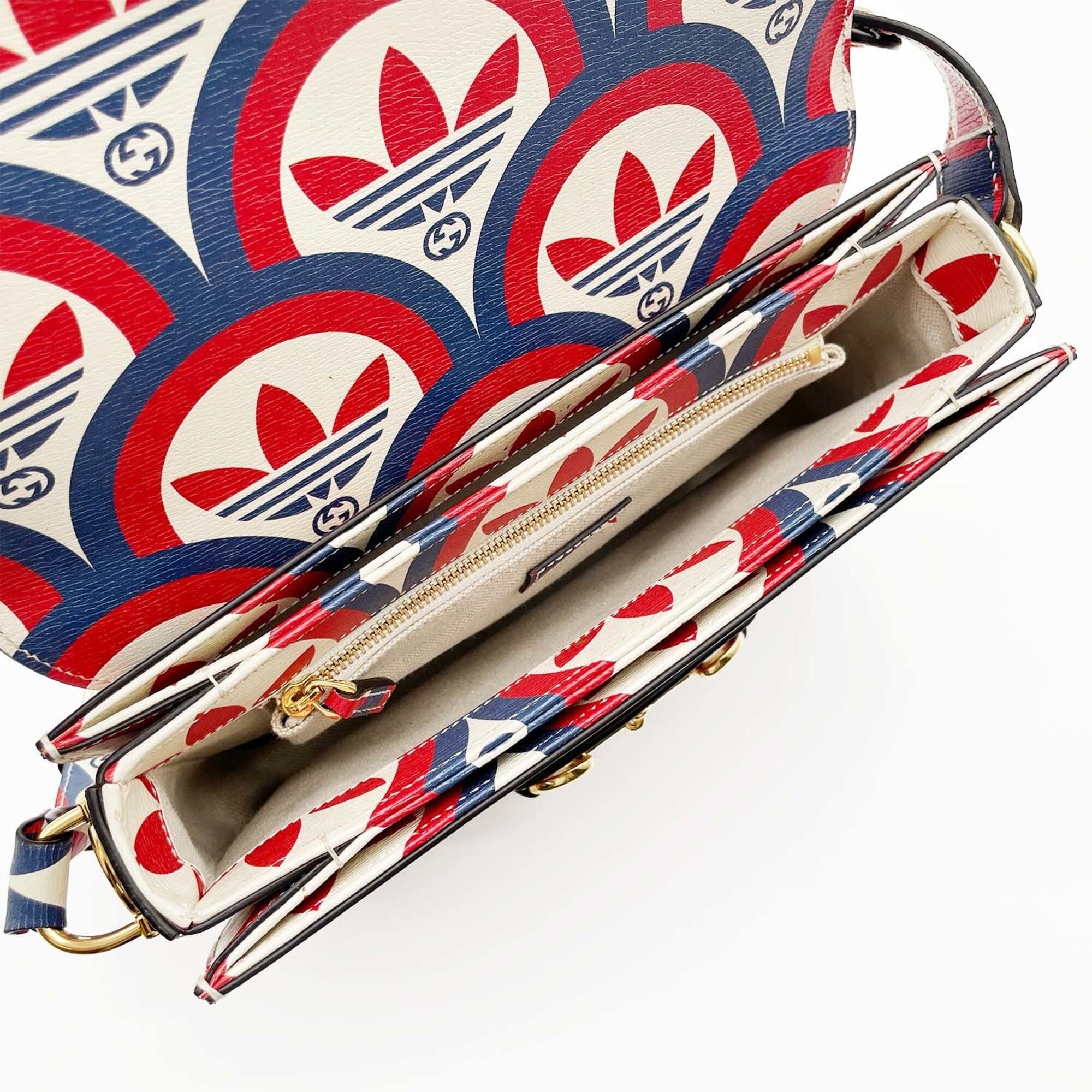 Gucci Blue Red Color White Leather Shoulder Bag (Pre-Owned)