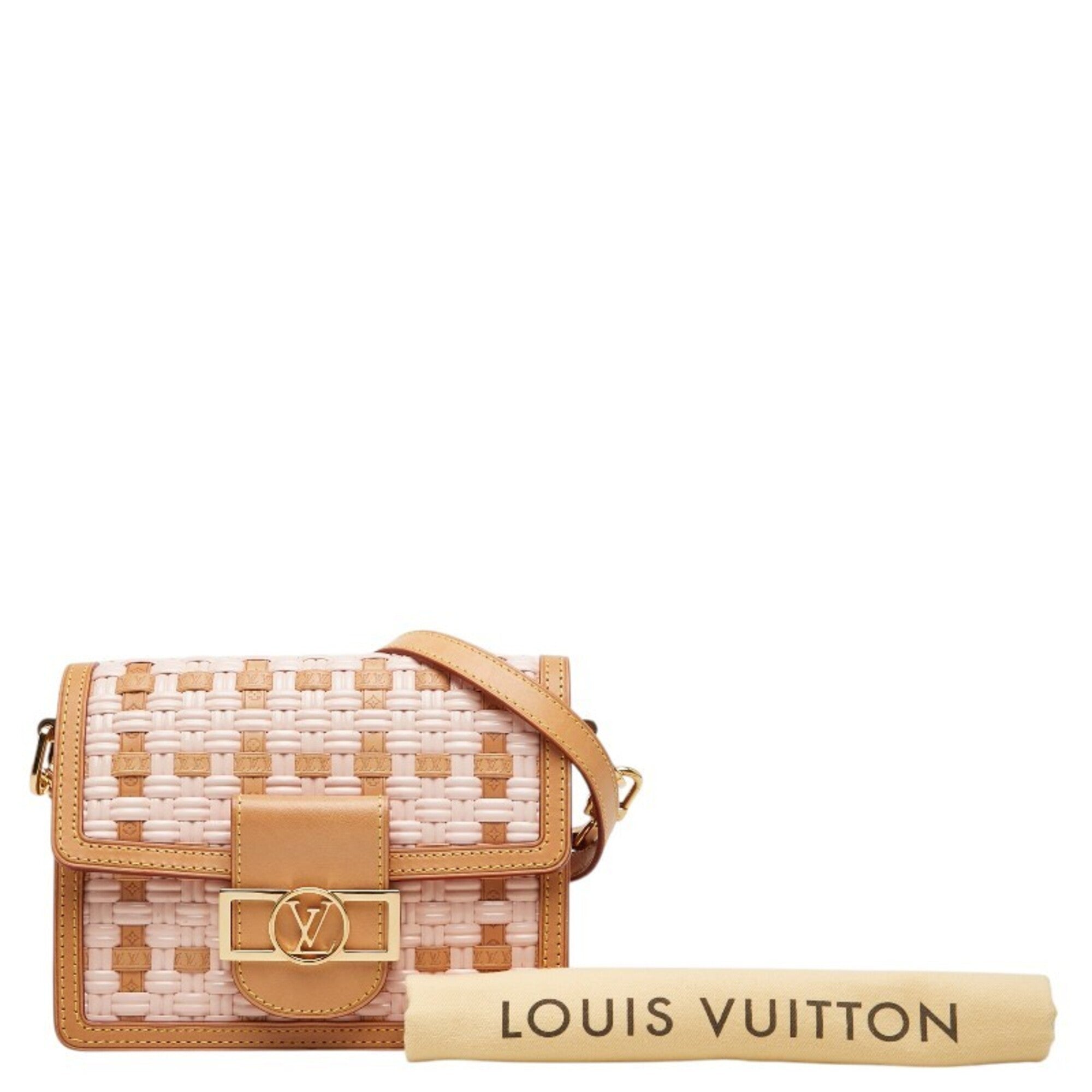 Louis Vuitton Pink Beige Leather Straw Shoulder Bag (Pre-Owned)