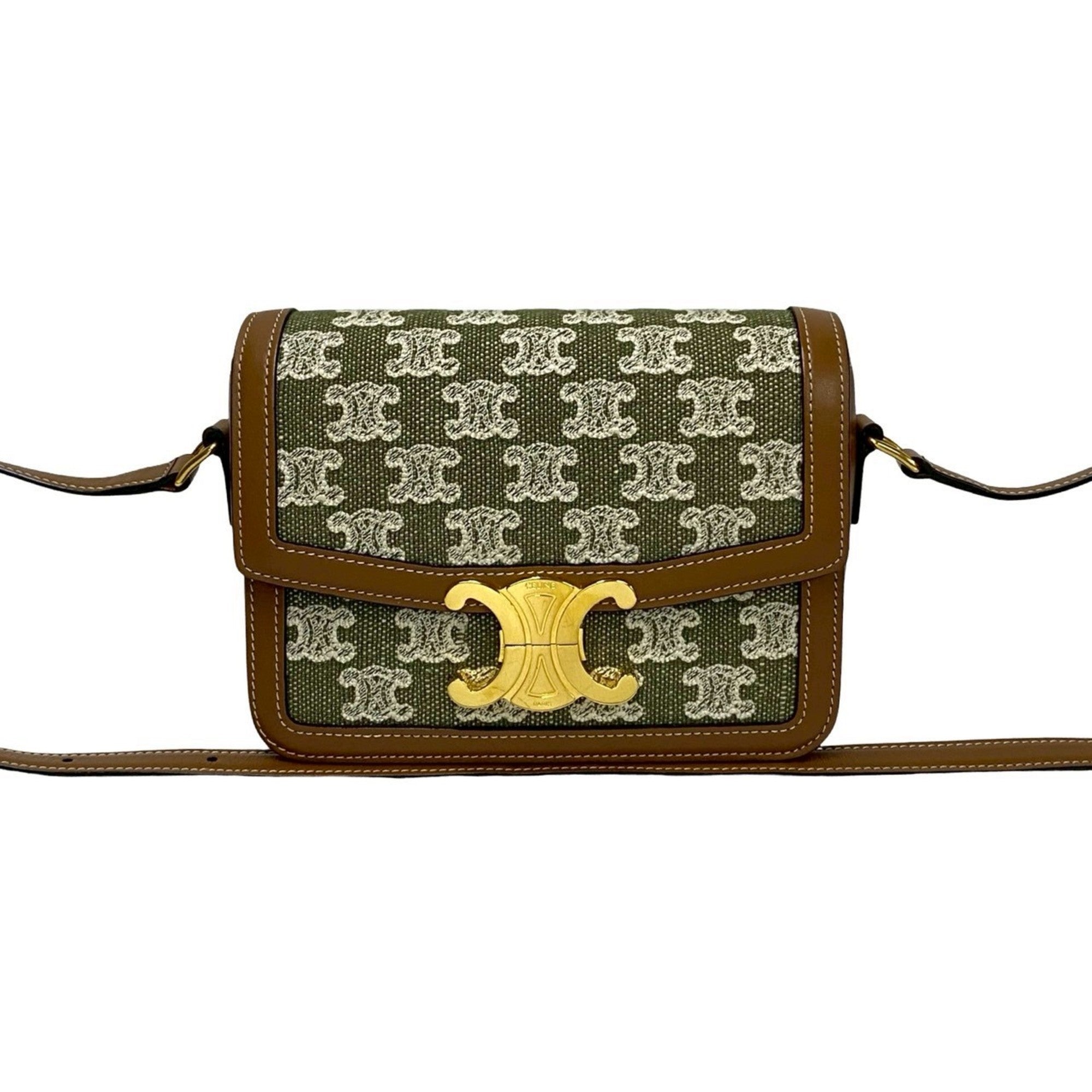 Celine Brown Khaki Leather Canvas Pochette Shoulder Bag (Pre-Owned)