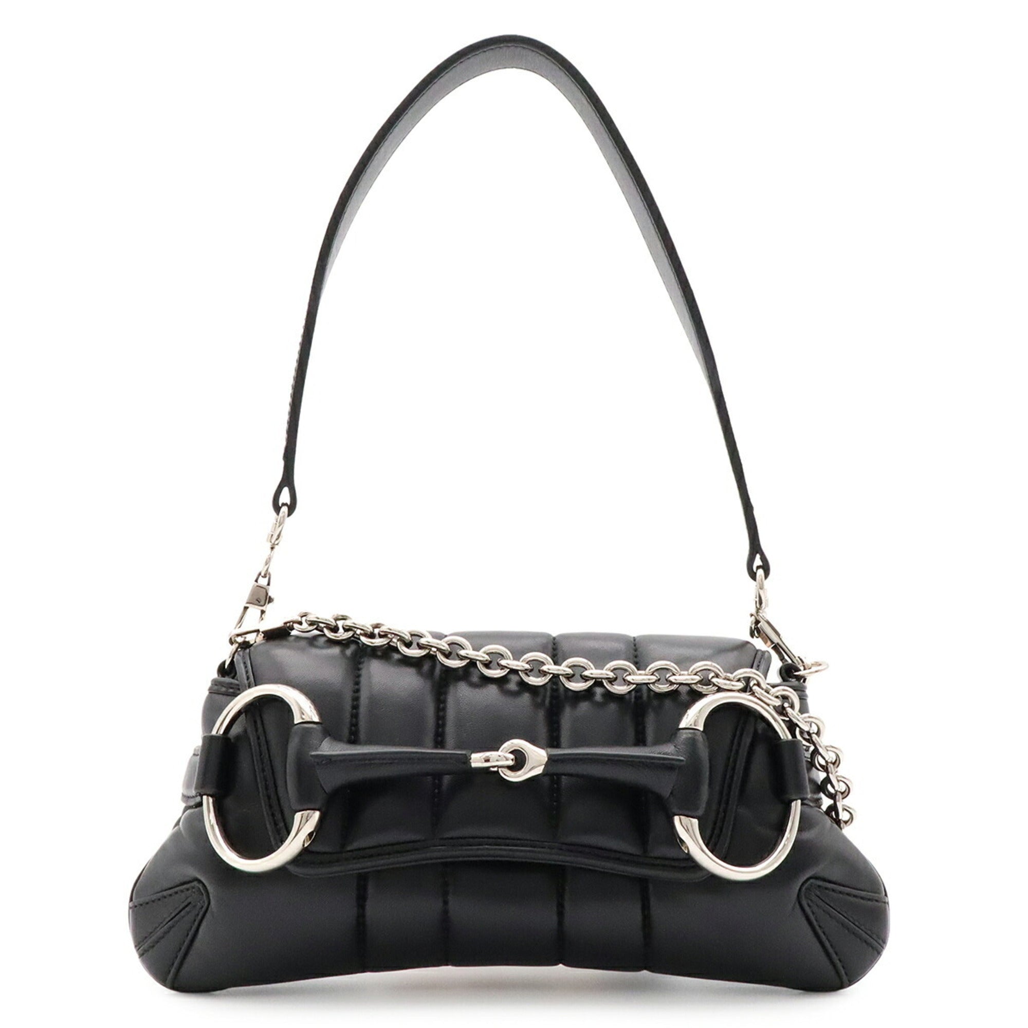Gucci Horsebit Black Leather Handbag Shoulder Bag (Pre-Owned)