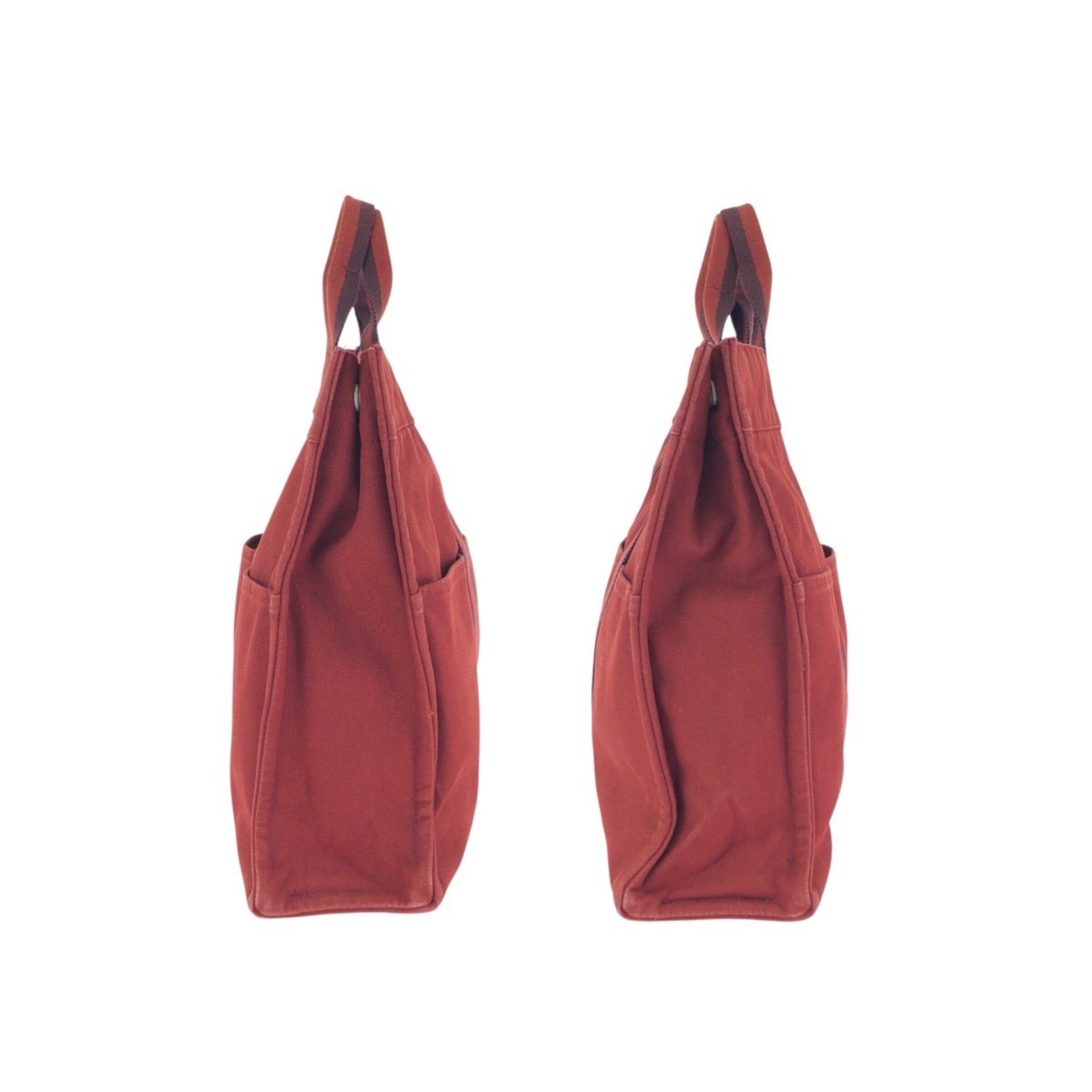 Hermes Red Color Canvas Handbag Tote Bag (Pre-Owned)