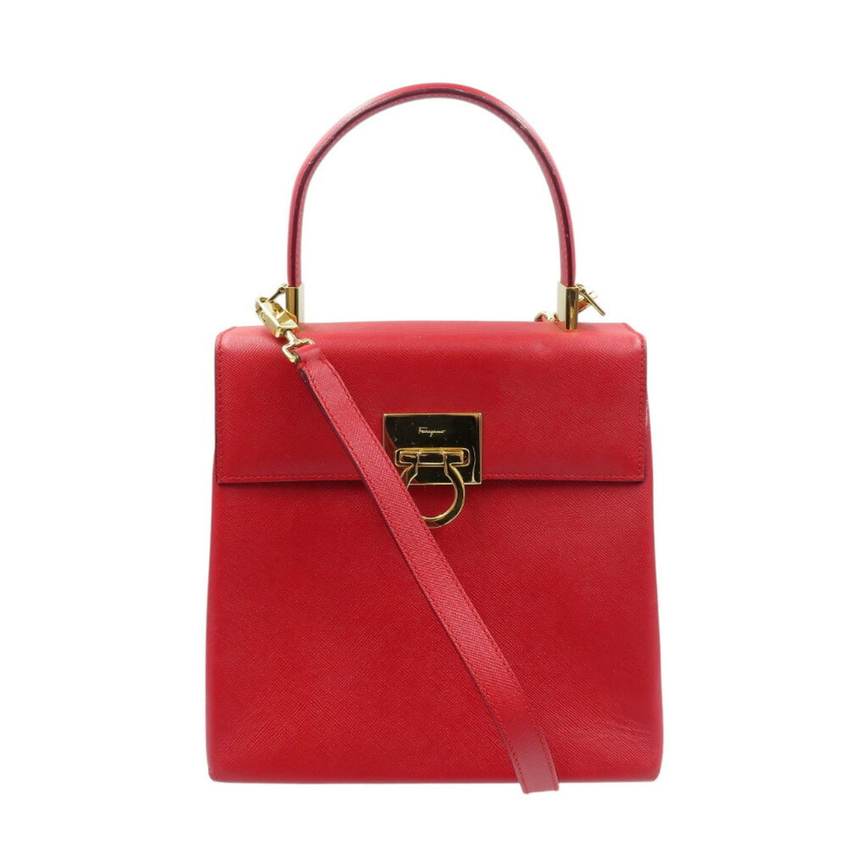 Salvatore Ferragamo Red Color Leather Handbag Shoulder Bag (Pre-Owned)