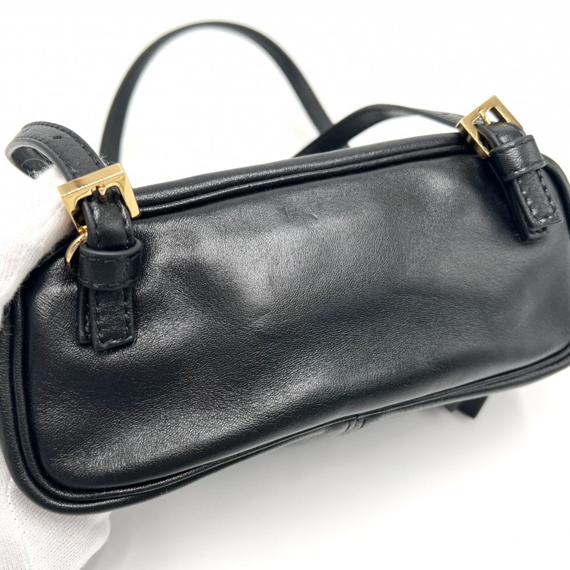 Versace Black Leather Handbag Shoulder Bag (Pre-Owned)