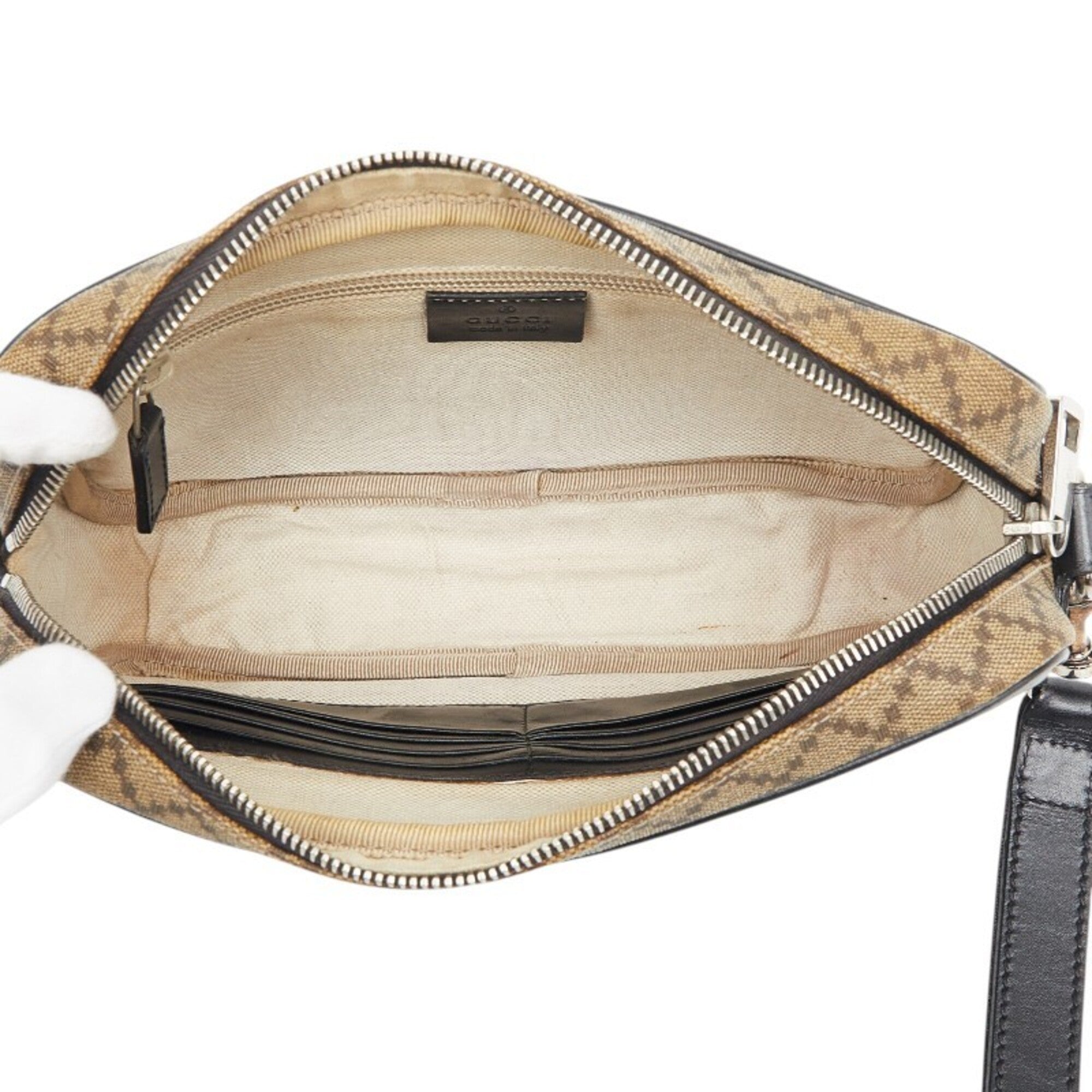 Gucci Diamante Beige Black Pvc Leather Clutch Bag (Pre-Owned)
