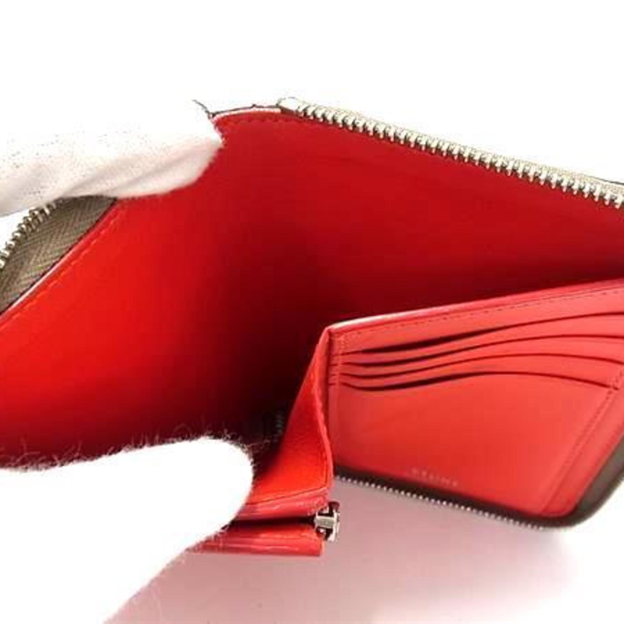 Celine Beige Red Color Leather Wallet (Bi-Fold) (Pre-Owned)