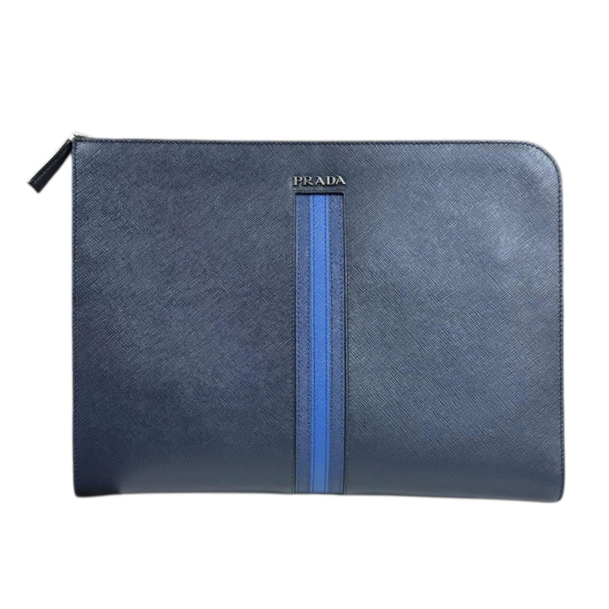 Prada Blue Navy Leather Clutch Bag (Pre-Owned)