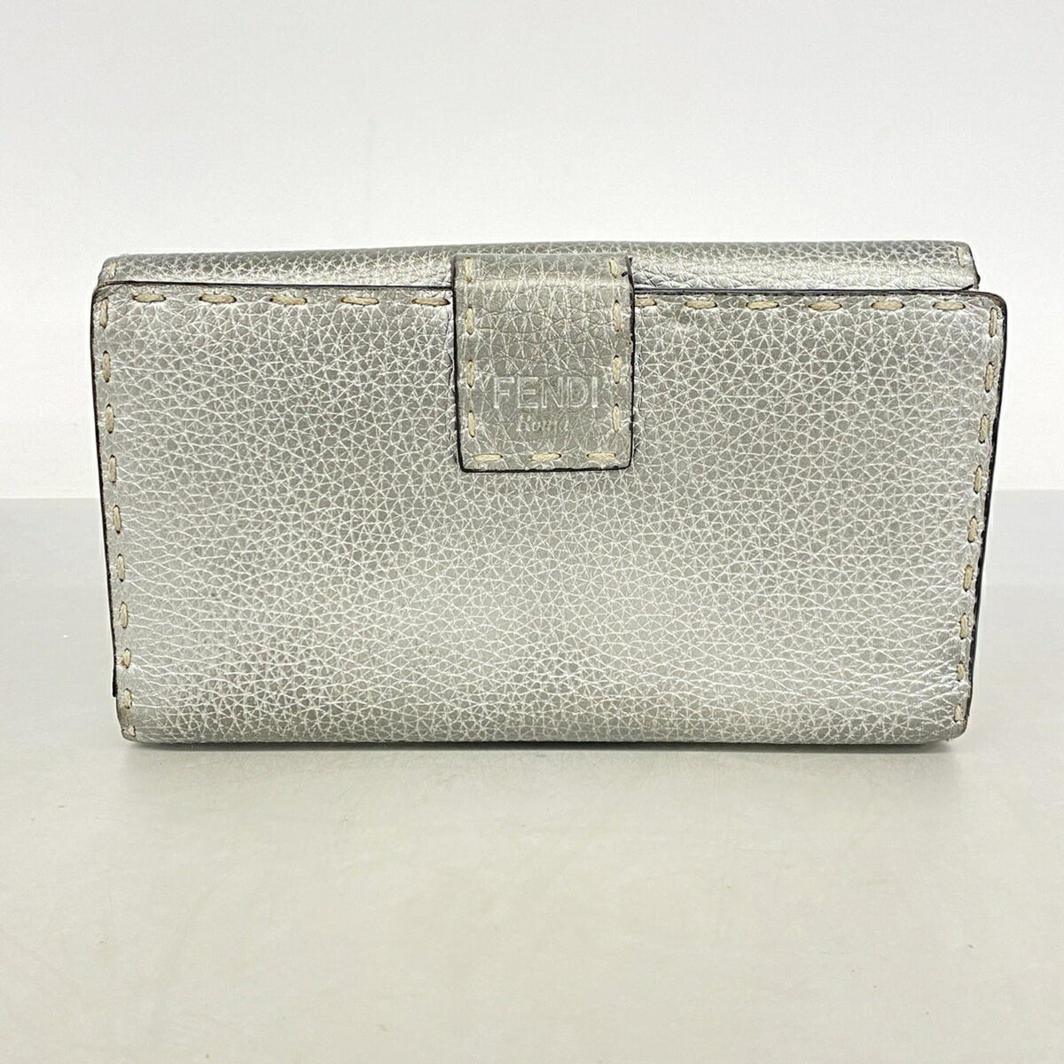 Fendi Silver Leather Long Wallet (Bi-Fold) (Pre-Owned)