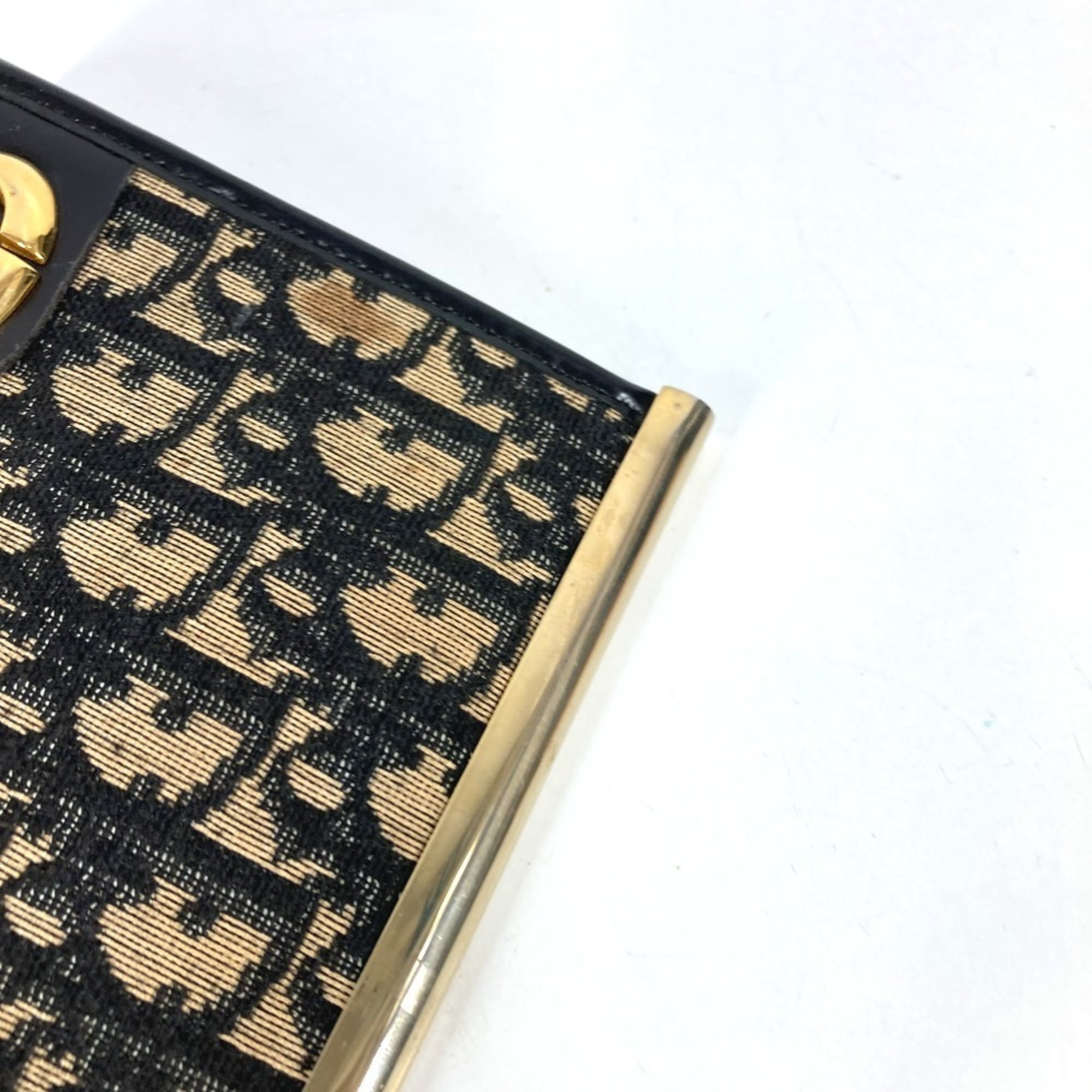 Christian Dior Gold Navy Leather Canvas Clutch Bag Handbag Pouch (Pre-Owned)