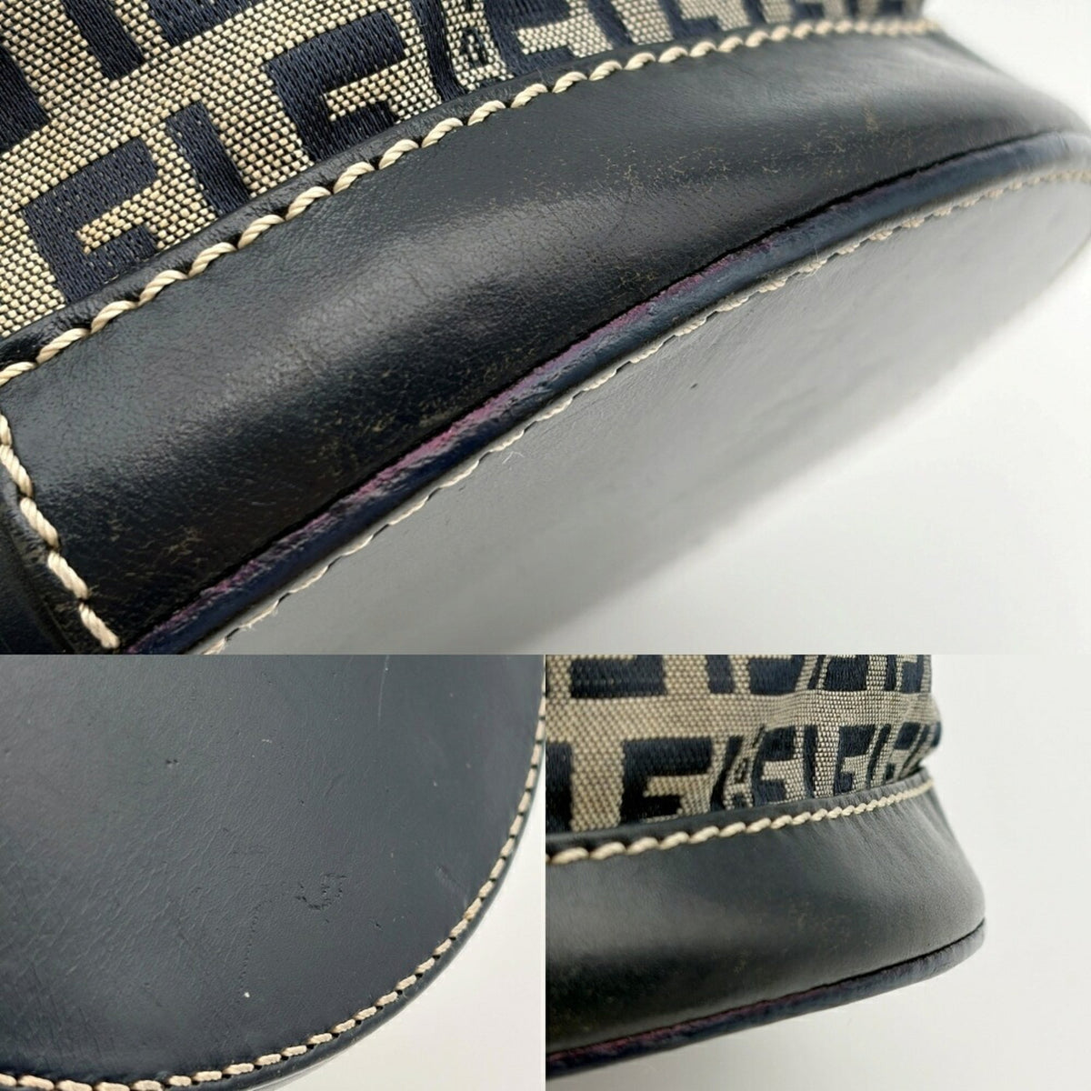 Fendi Zucca Navy Canvas Leather Shoulder Bag (Pre-Owned)
