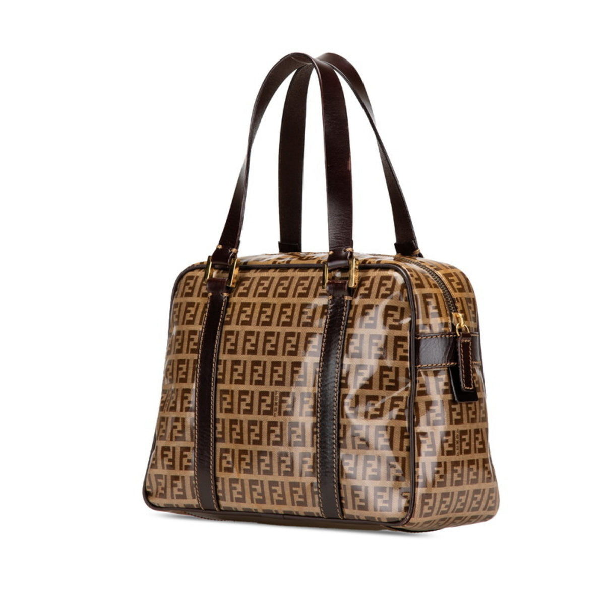 Fendi Brown Leather Canvas Handbag (Pre-Owned)