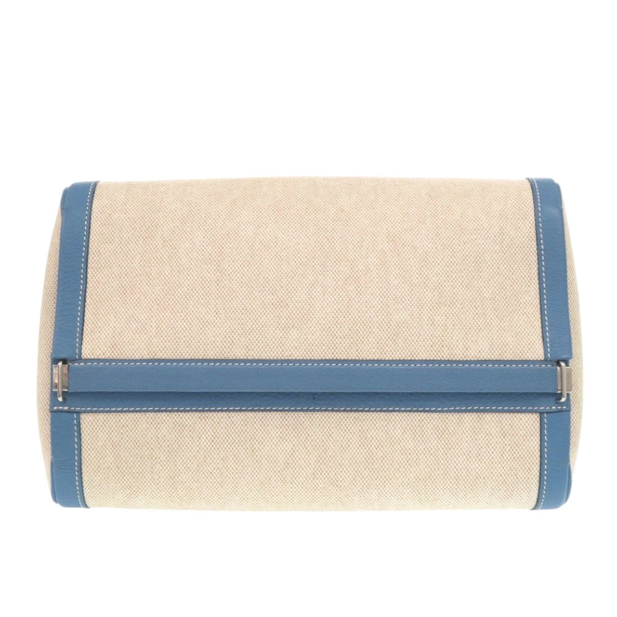 Hermes Blue Toile H Taurillon Clemence Leather Handbag (Pre-Owned)