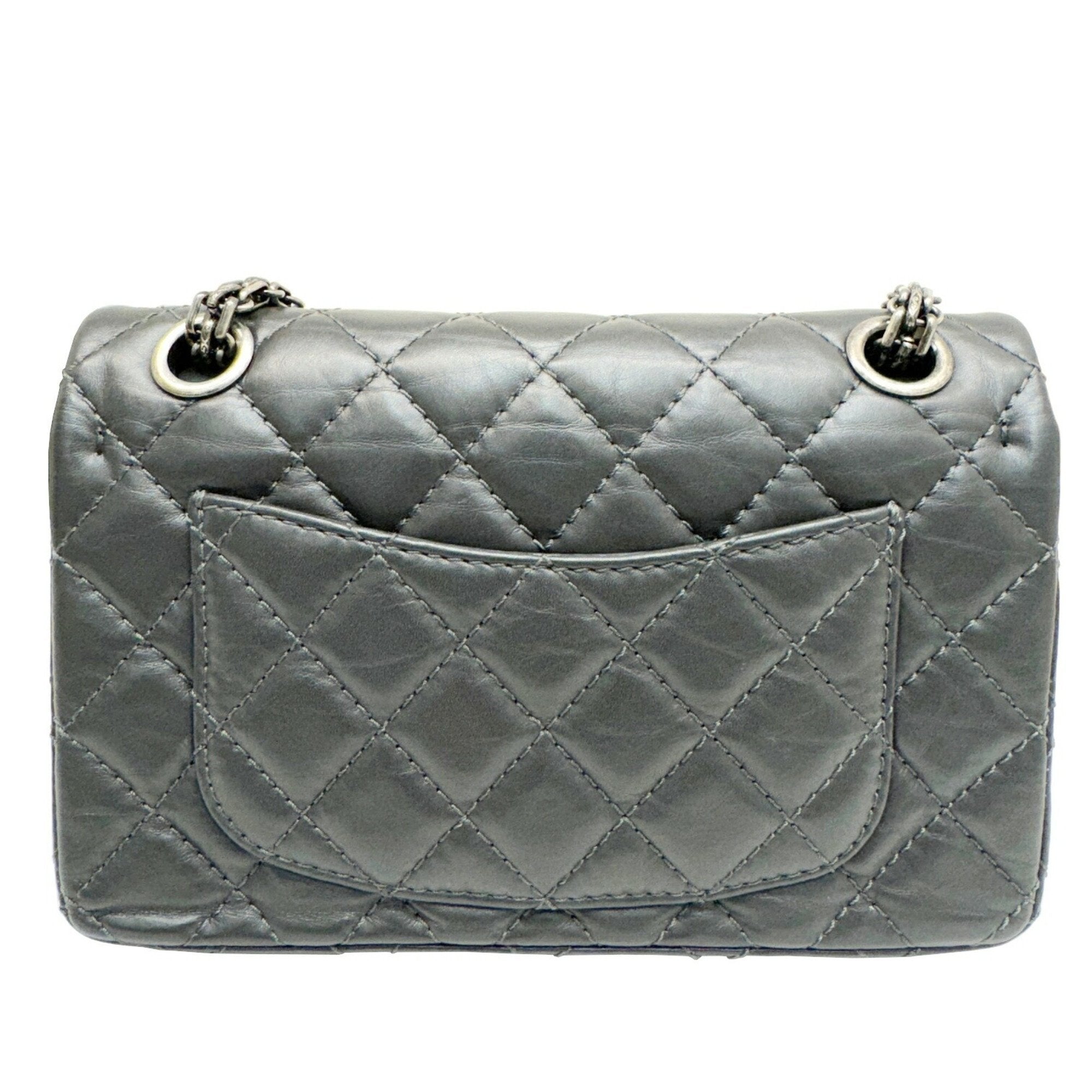 Chanel Dark Gray Leather Shoulder Bag (Pre-Owned)