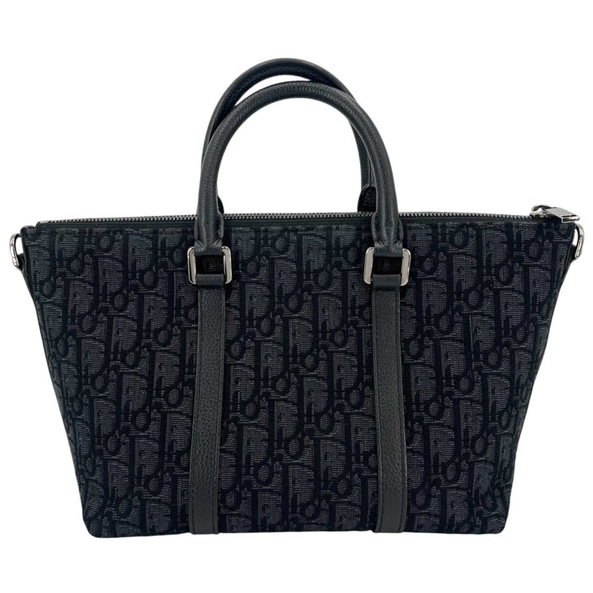 Christian Dior Navy Canvas Leather Handbag Shoulder Bag (Pre-Owned)