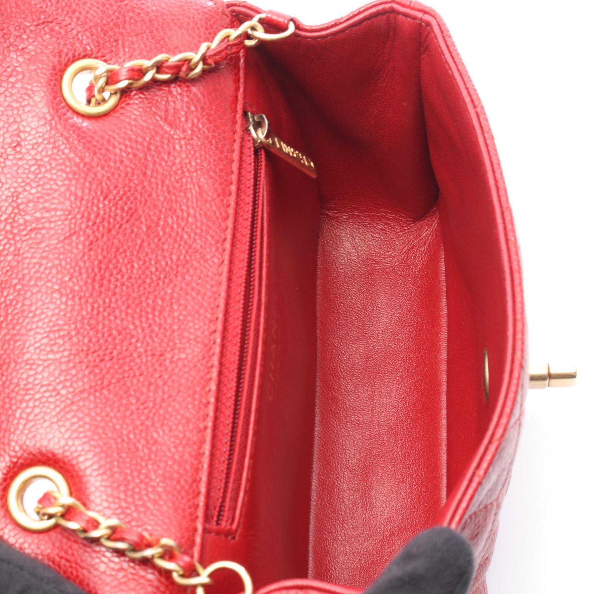 Chanel Red Color Leather Handbag Shoulder Bag (Pre-Owned)