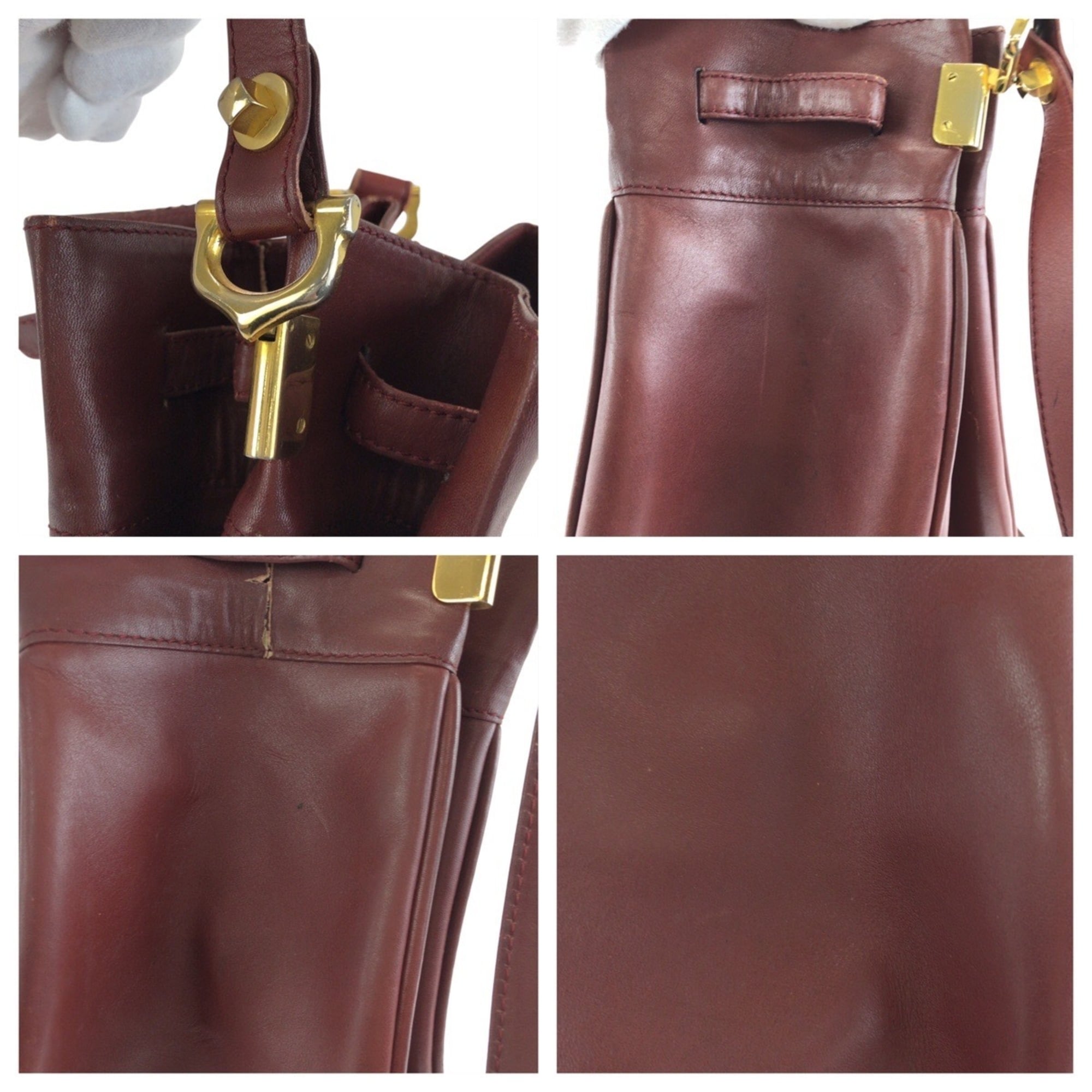 Cartier Bordeaux Wine Red Leather Pochette Shoulder Bag (Pre-Owned)