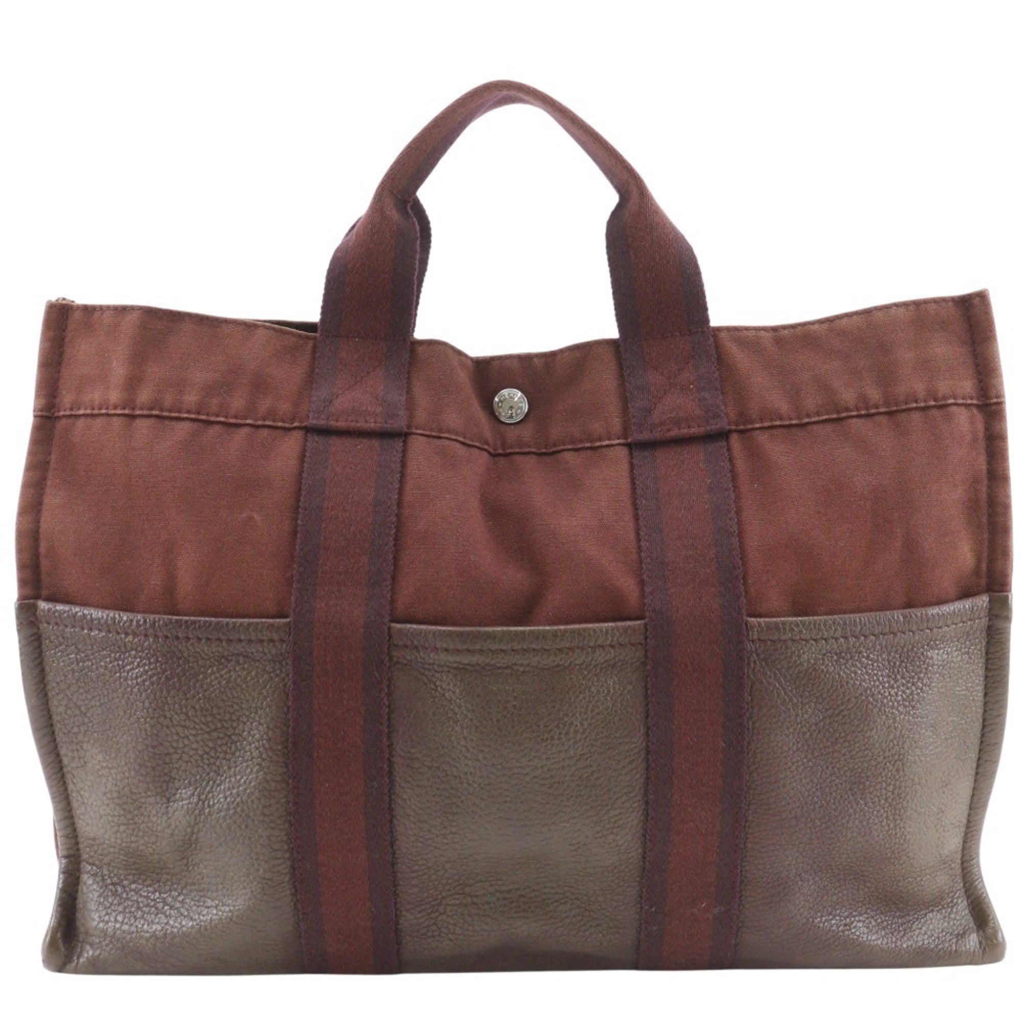 Hermes Brown Cotton Canvas Leather Handbag (Pre-Owned)