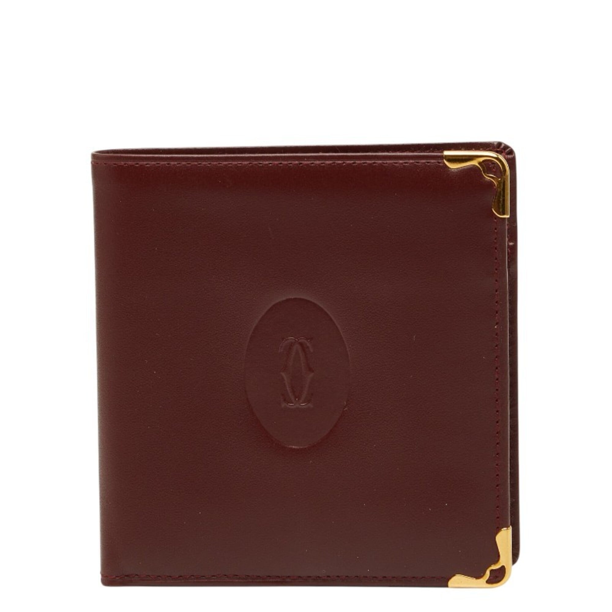 Cartier Red Color Wine Red Leather Wallet (Bi-Fold) (Pre-Owned)