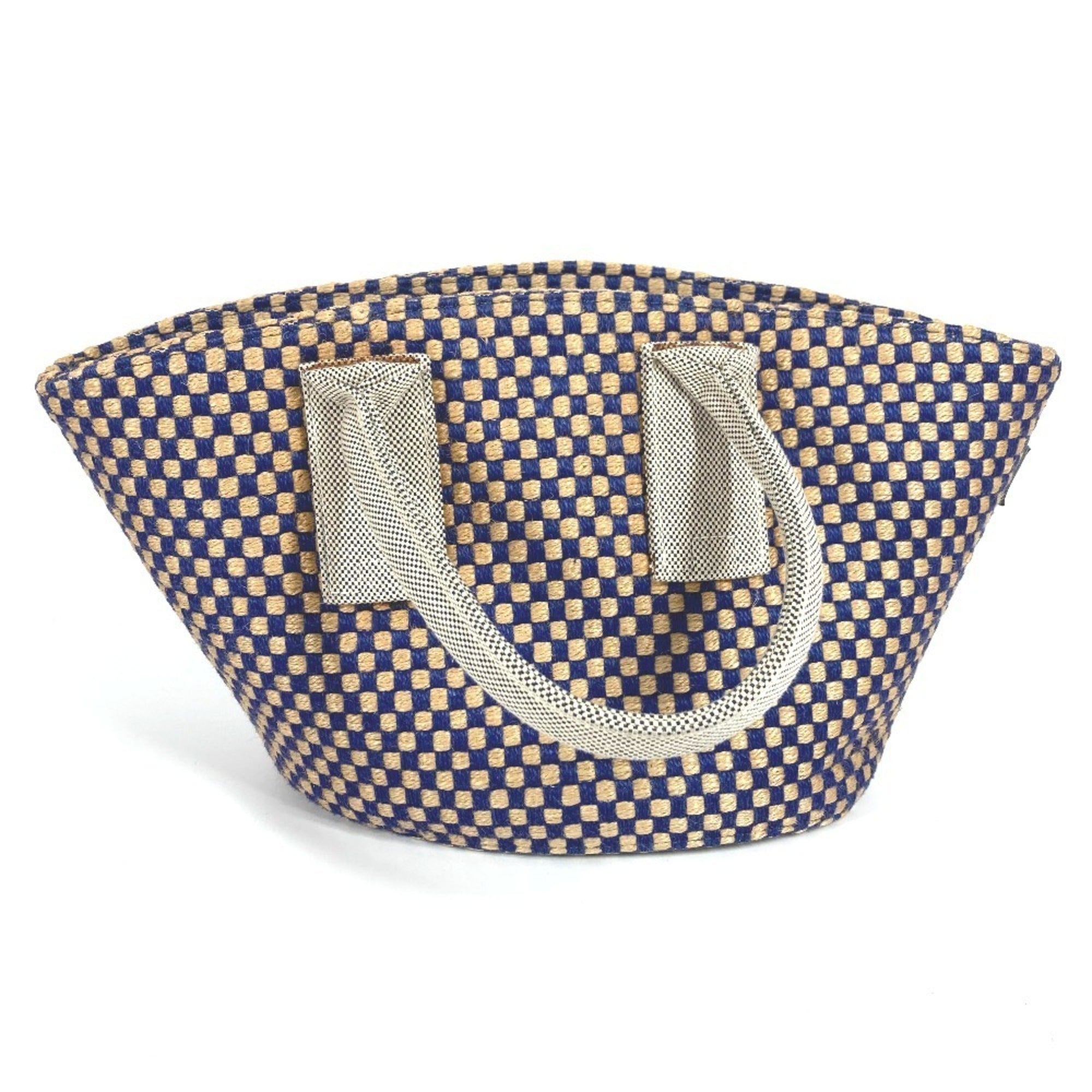 Hermes Beige Navy Linen Handbag Tote Bag (Pre-Owned)