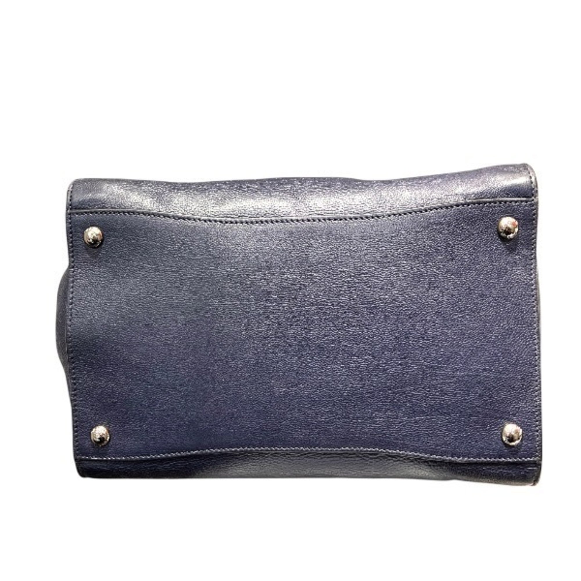 Prada Navy Leather Handbag Tote Bag (Pre-Owned)