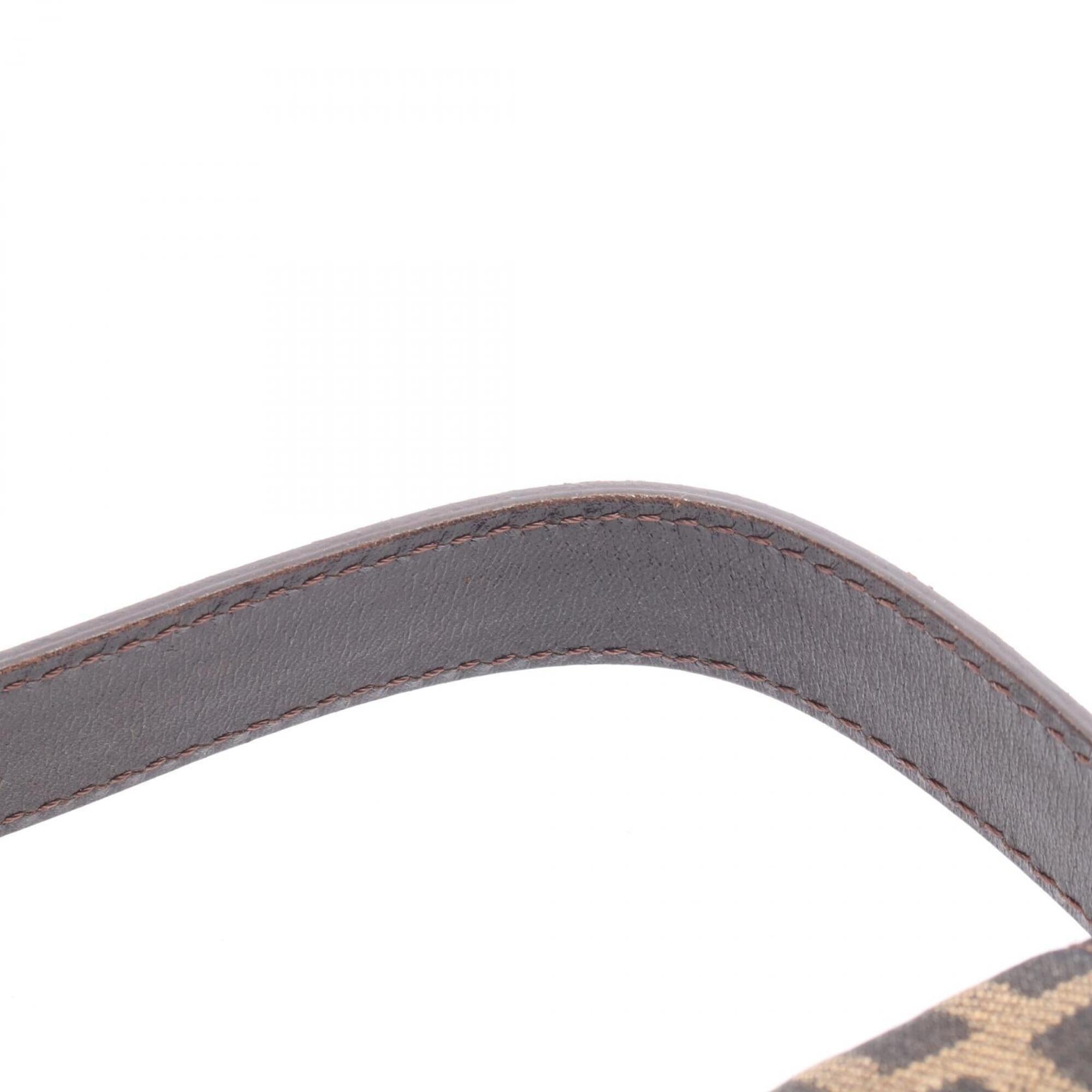 Fendi Black Brown Leather Canvas Handbag (Pre-Owned)