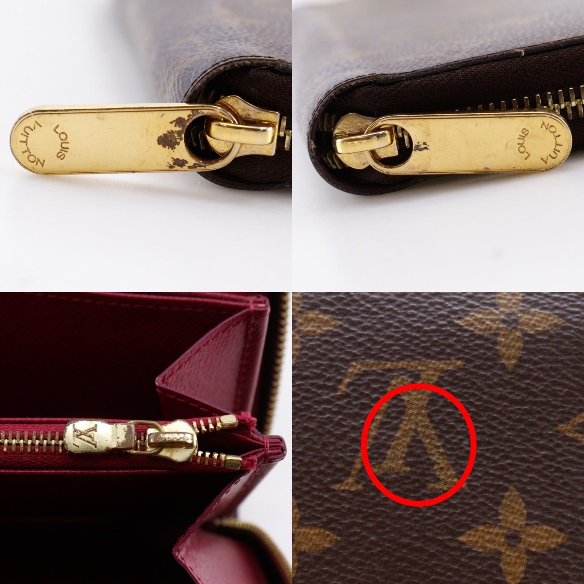 Louis Vuitton Brown Fuchsia Monogram Red Color Monogram Long Wallet (Bi-Fold) (Pre-Owned)
