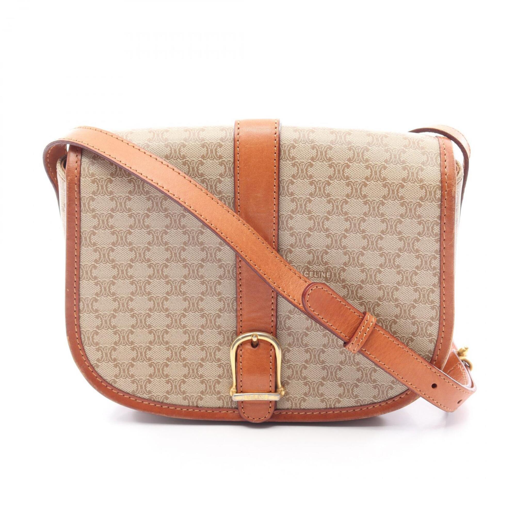 Celine Beige Brown Coated Canvas Leather Handbag Shoulder Bag (Pre-Owned)