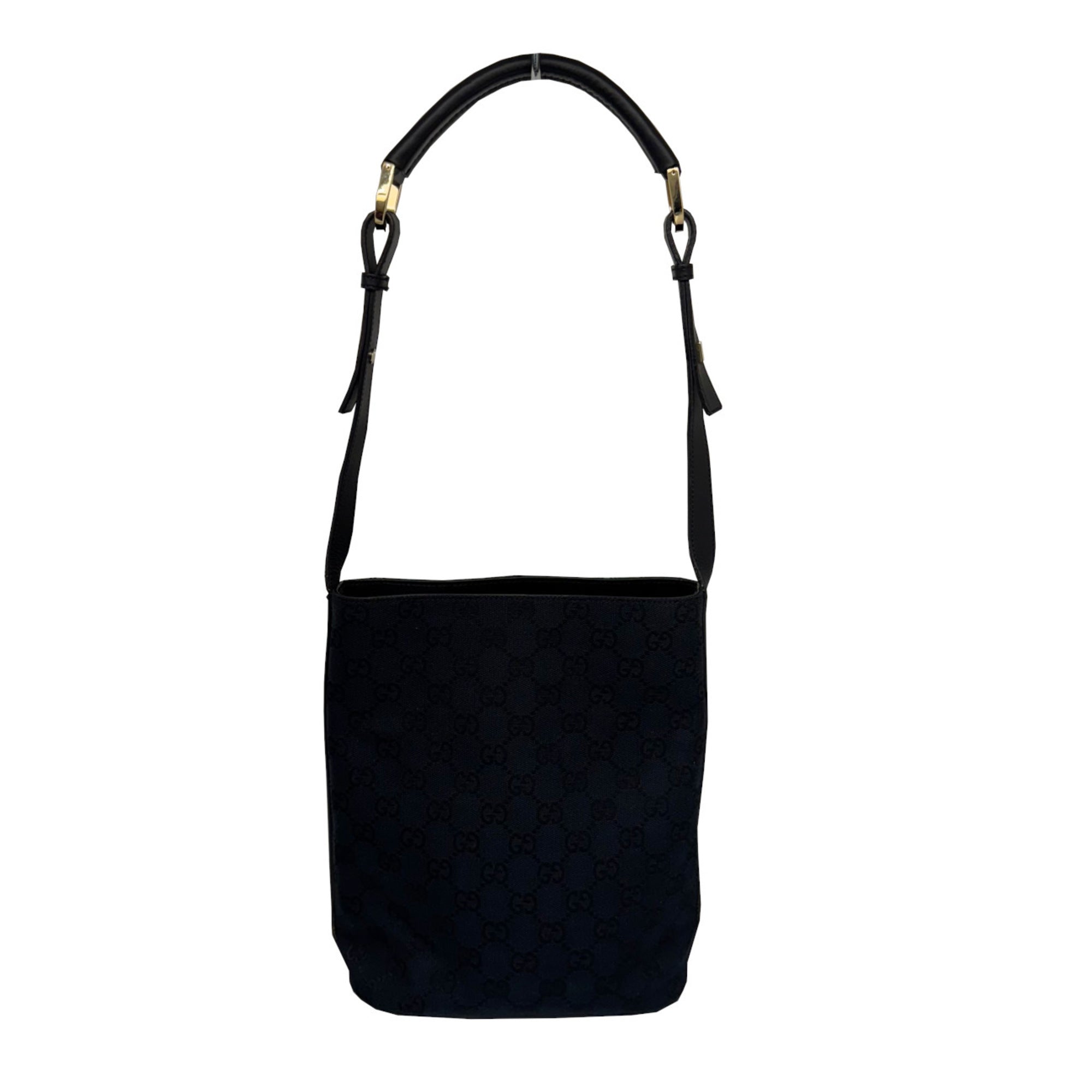 Gucci Black Gg Canvas Leather Shoulder Bag (Pre-Owned)