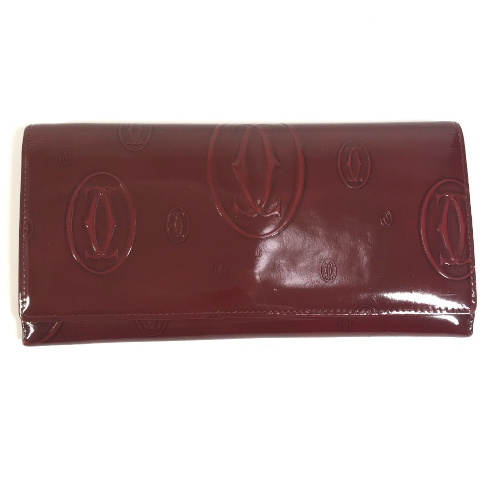 Cartier Red Color Patent Leather Long Wallet (Bi-Fold) (Pre-Owned)