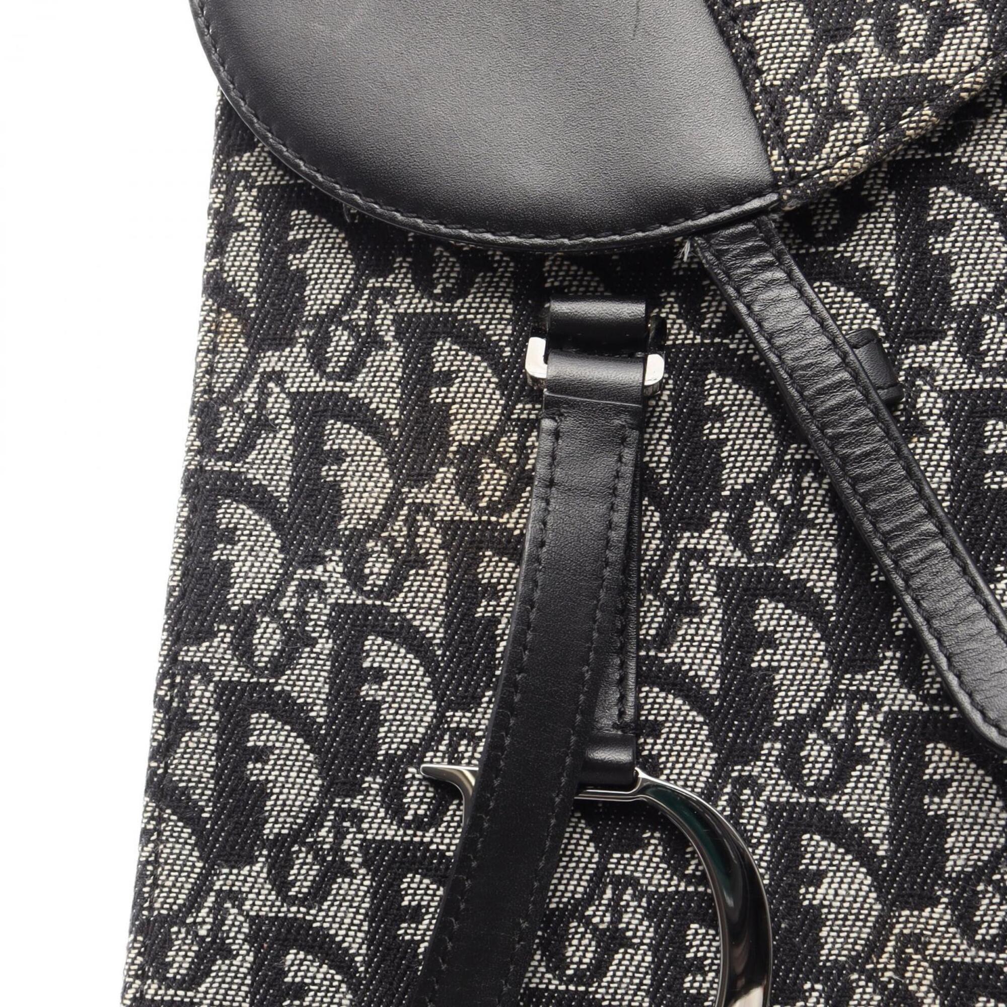 Christian Dior Black Gray Canvas Leather Saddle Bag Tote Bag (Pre-Owned)