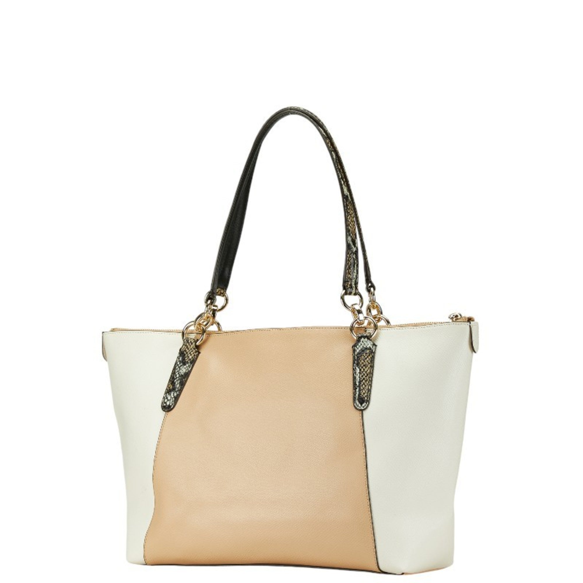 Coach Beige White Leather Pouch Shoulder Bag Tote Bag (Pre-Owned)