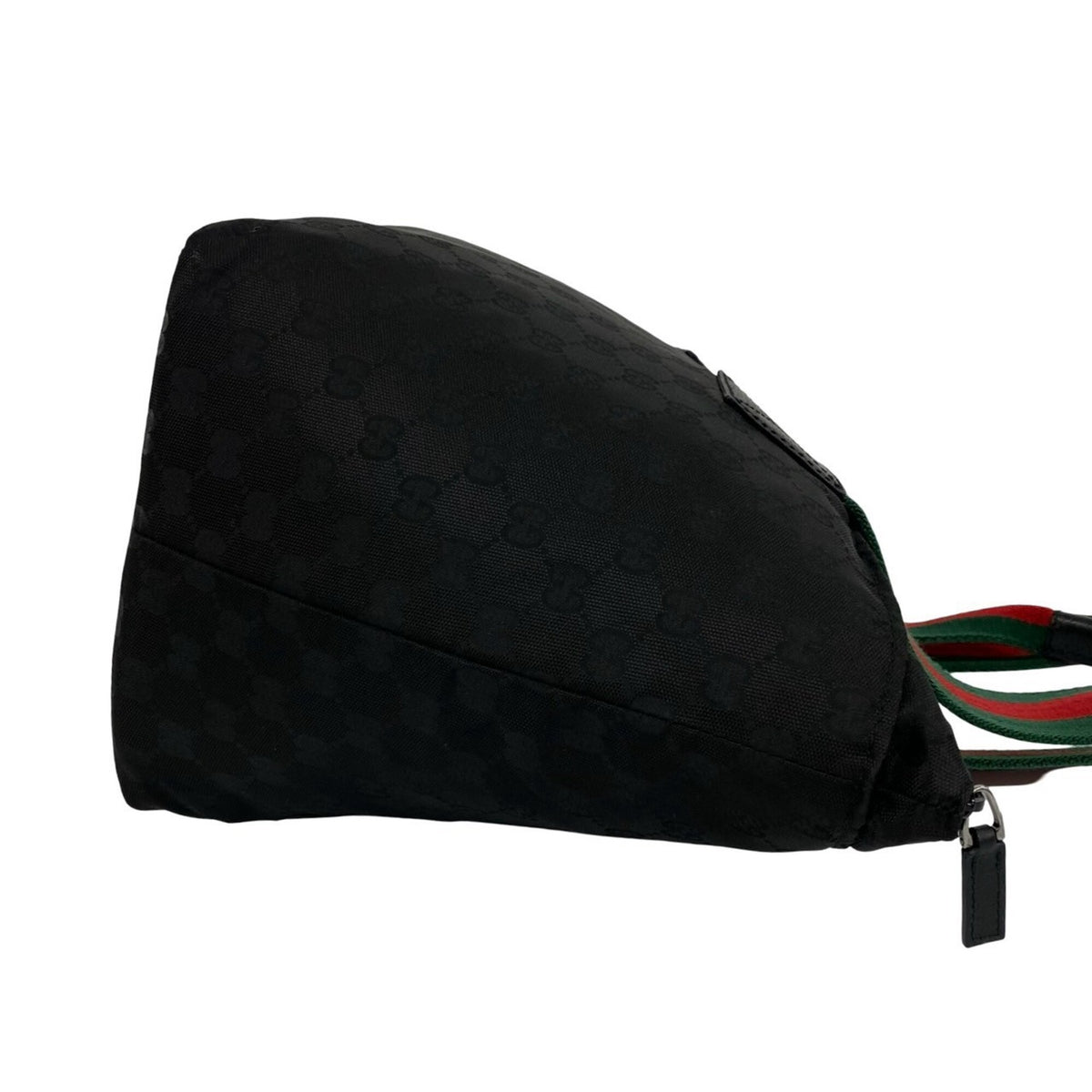 Gucci Black Green Red Color Nylon Leather Handbag Shoulder Bag Tote Bag (Pre-Owned)