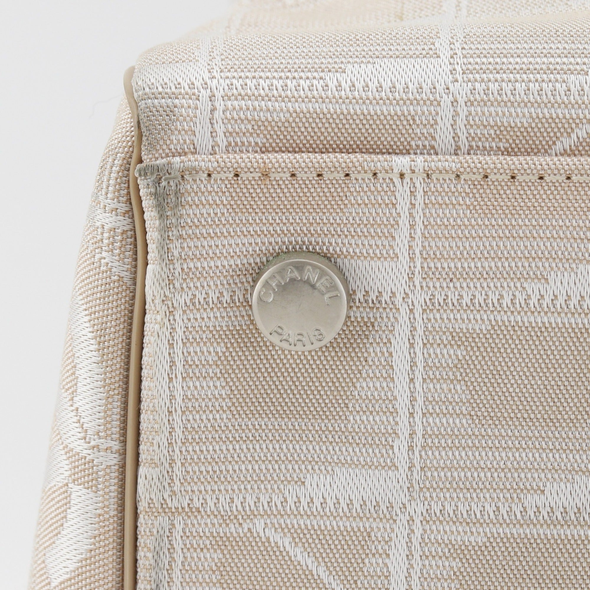 Chanel New Travel Line Beige Nylon Canvas Boston Bag Weekend Bag (Pre-Owned)