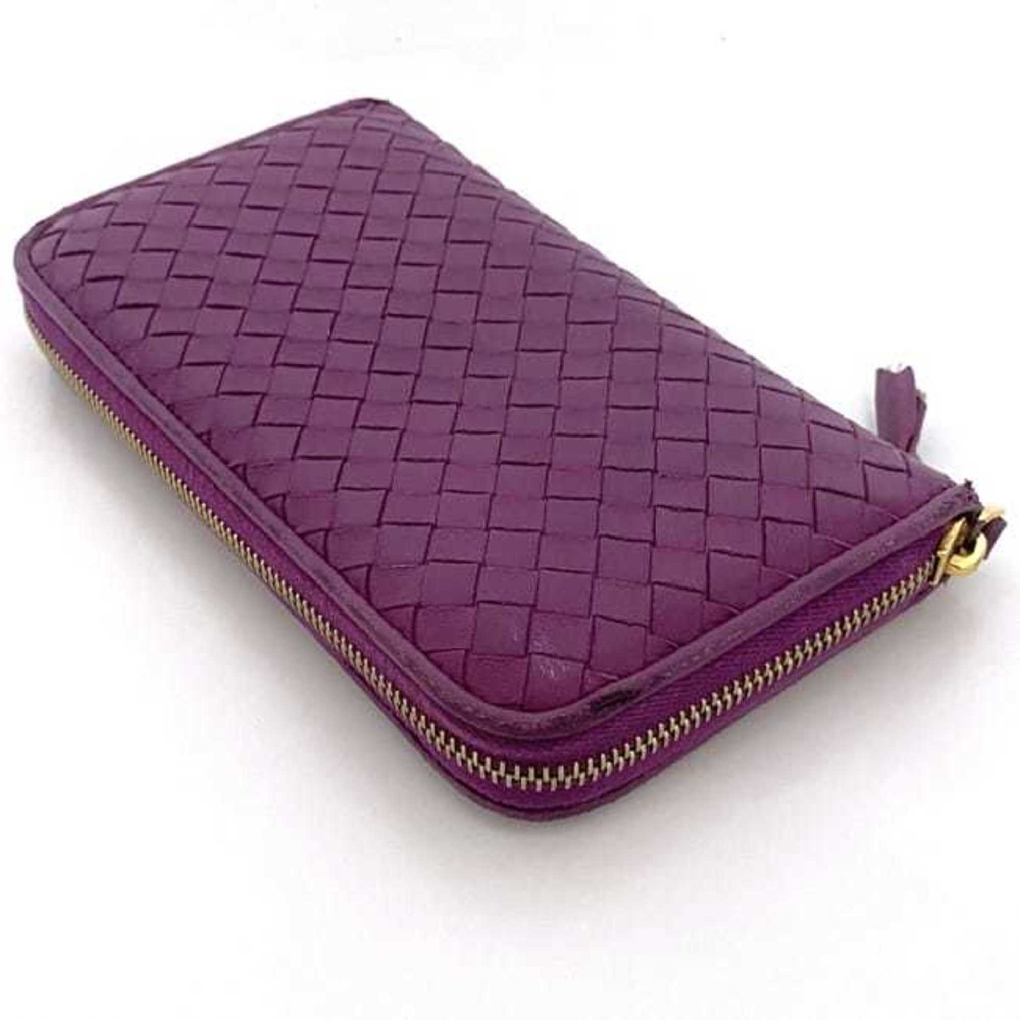 Bottega Veneta Purple Leather Long Wallet (Bi-Fold) (Pre-Owned)