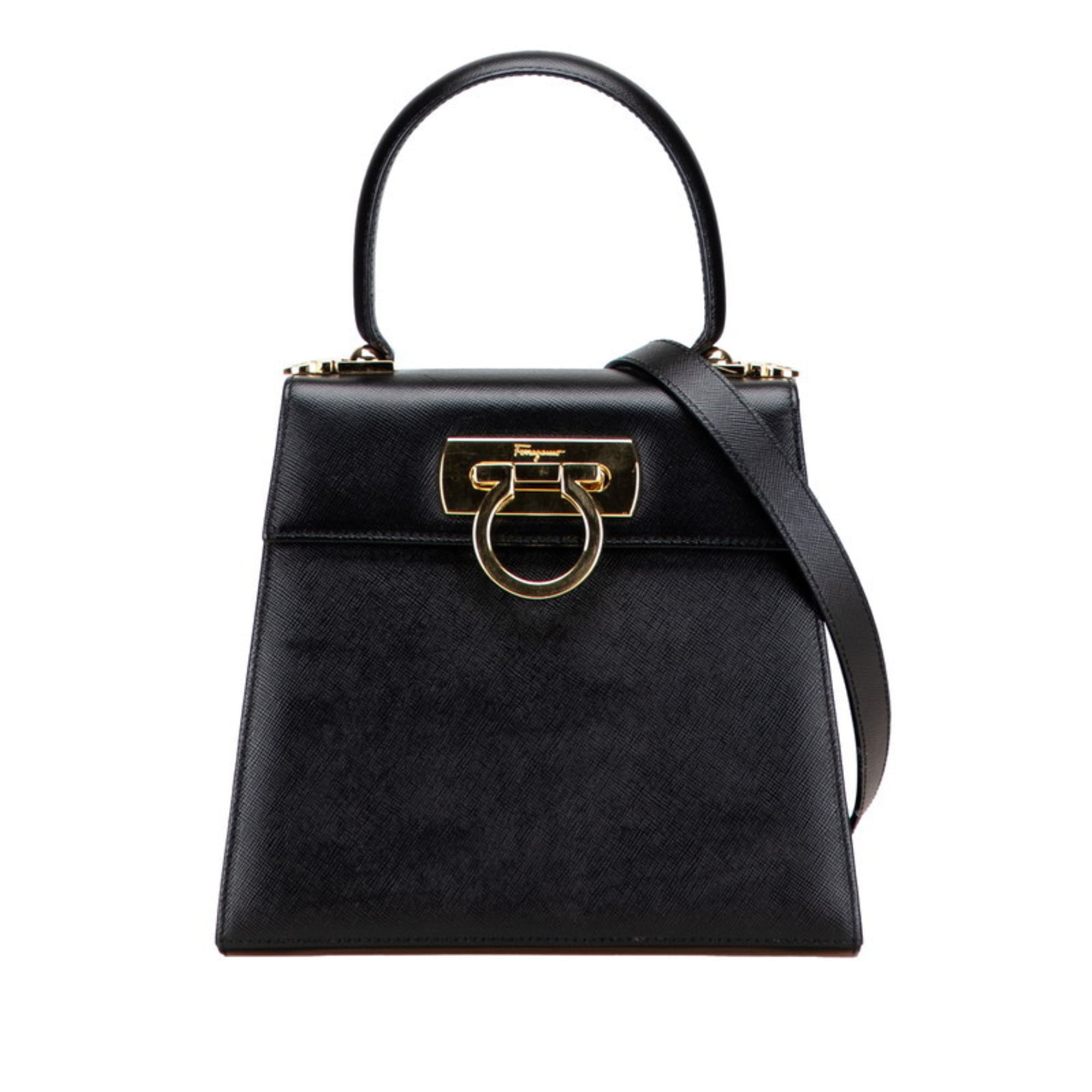Salvatore Ferragamo Gancini Black Leather Handbag Shoulder Bag (Pre-Owned)