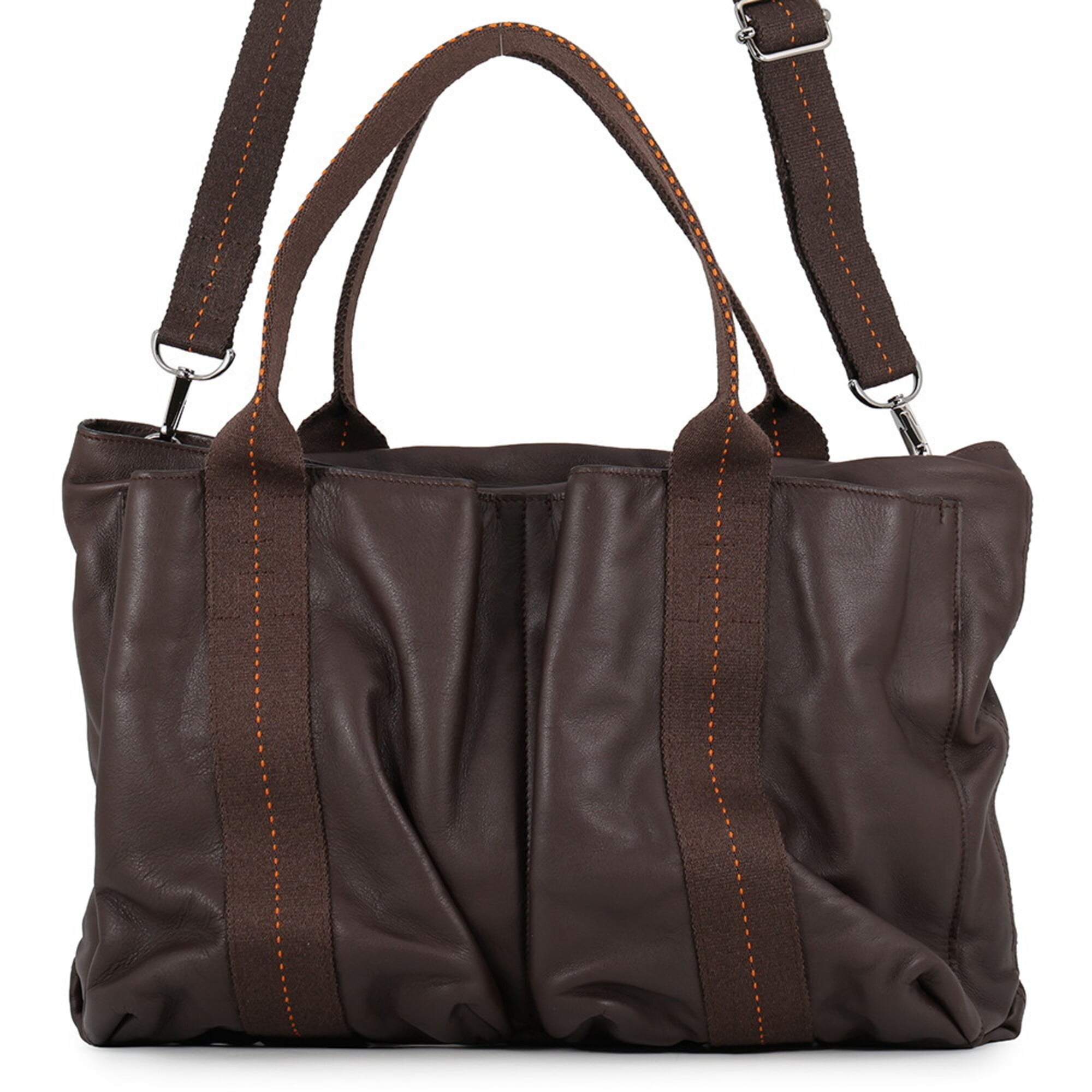 Hermes Chocolat Orange Veau Derma Handbag Tote Bag (Pre-Owned)