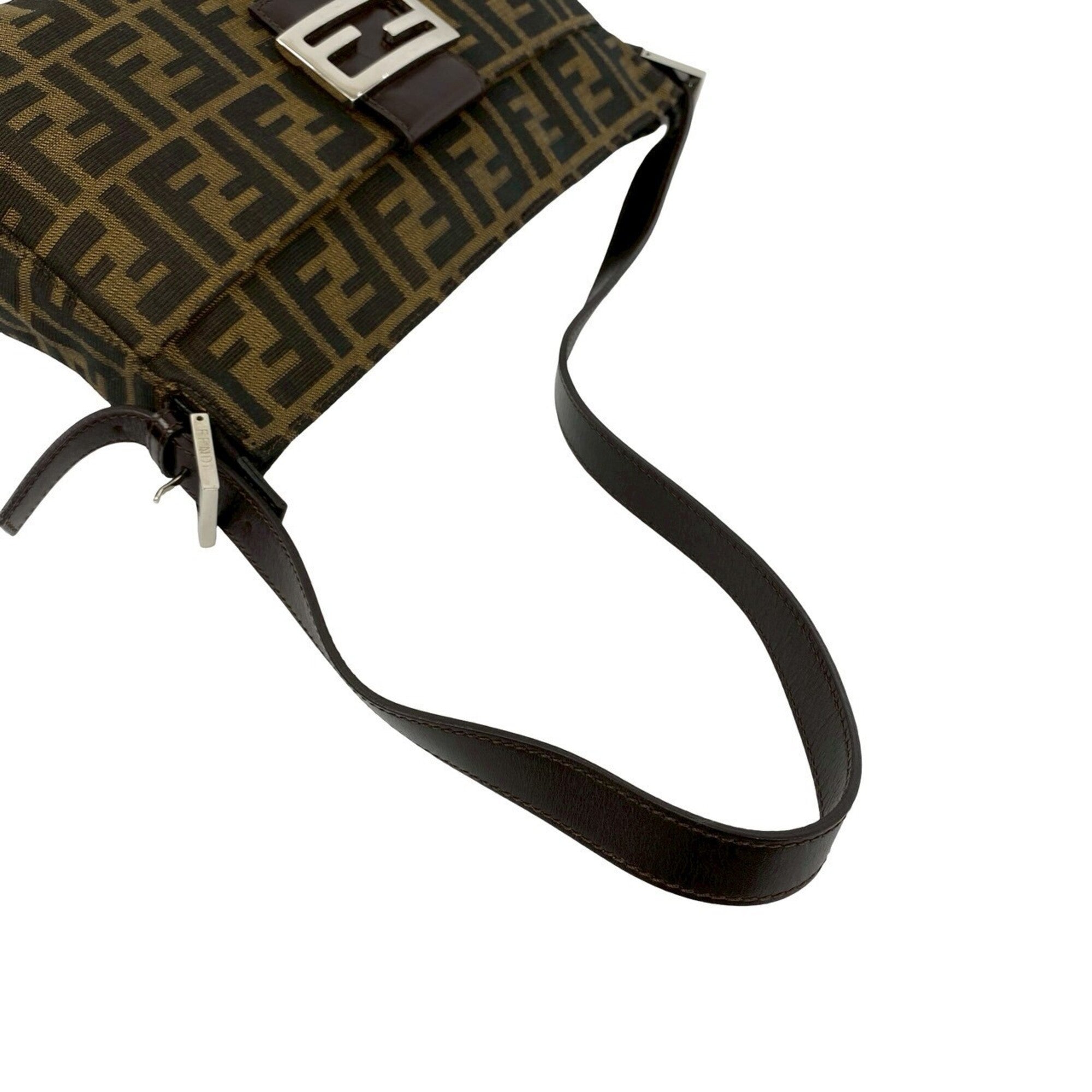Fendi Black Brown Canvas Leather Shoulder Bag (Pre-Owned)