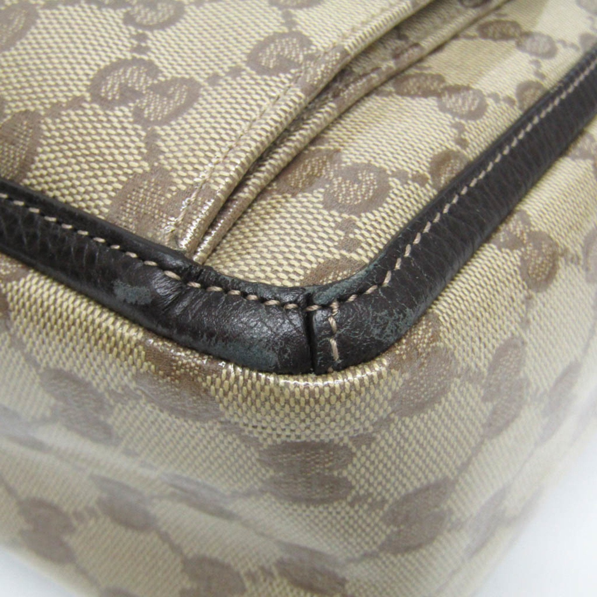 Gucci Gg Crystal Beige Dark Brown Leather Pvc Tote Bag (Pre-Owned)