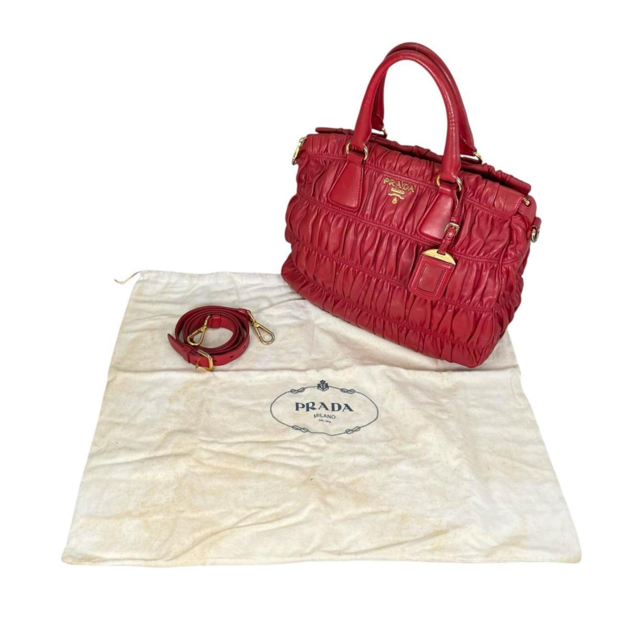 Prada Red Color Nappa Leather Shoulder Bag Tote Bag (Pre-Owned)