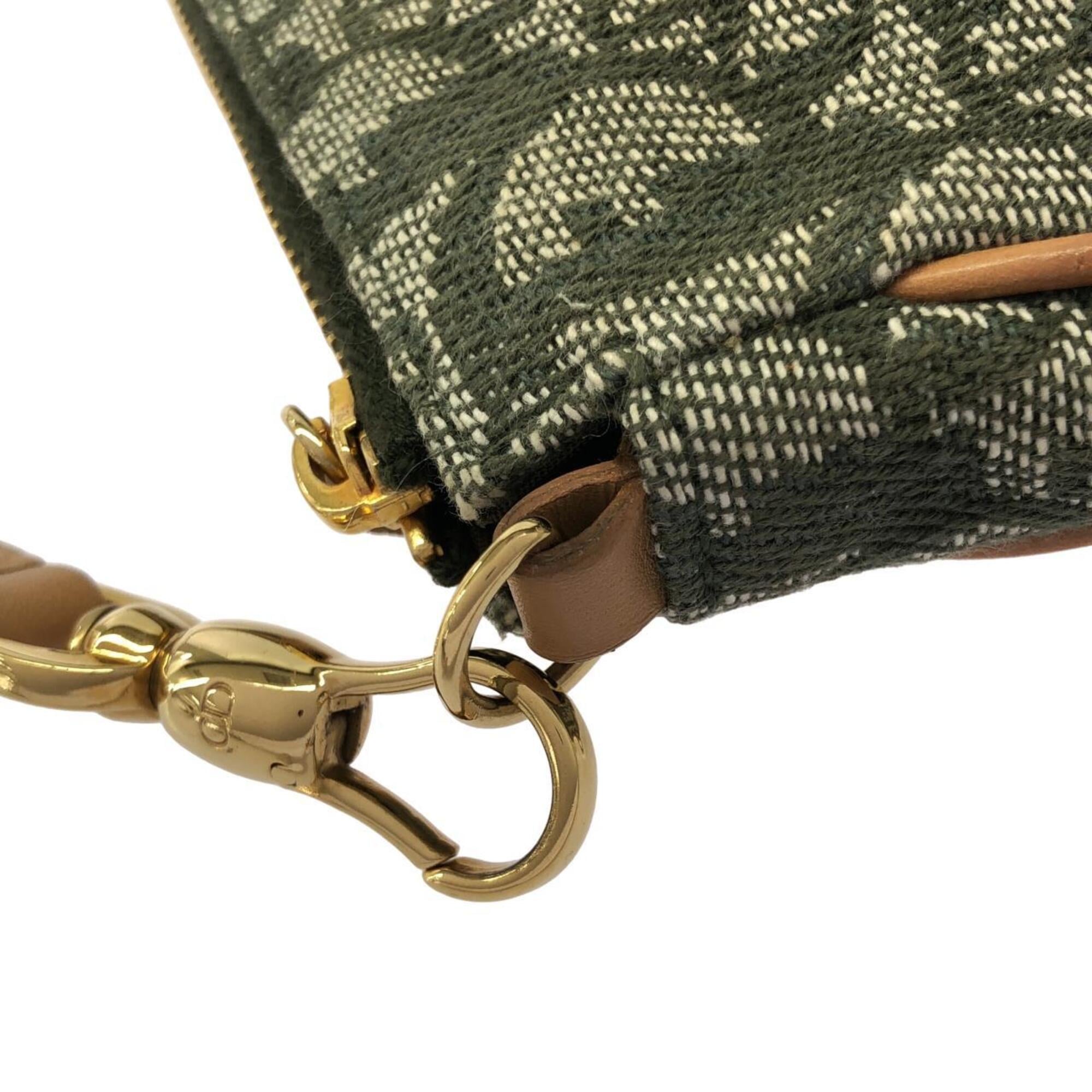 Christian Dior Green Green Canvas Shoulder Bag (Pre-Owned)