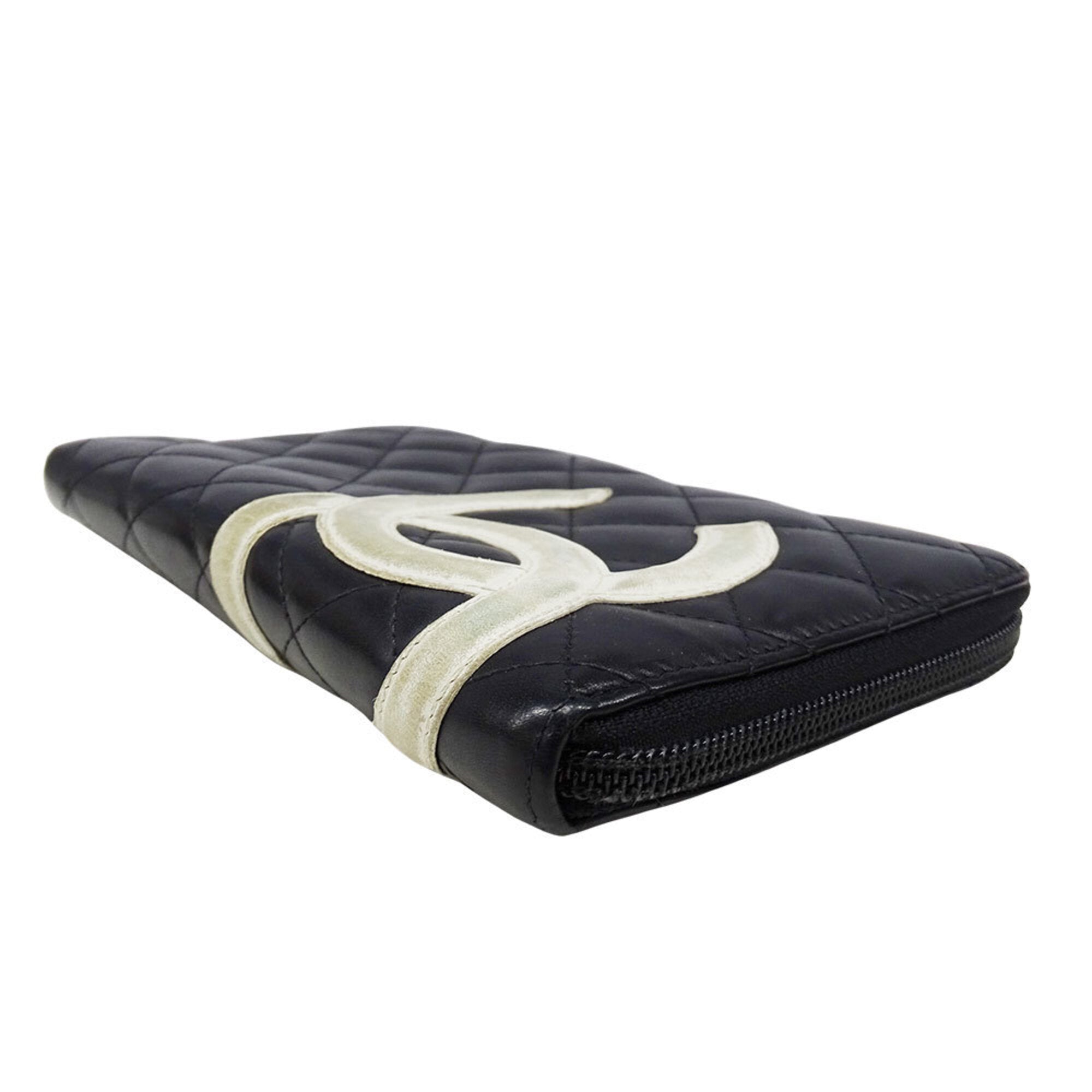 Chanel Cambon Black Leather Long Wallet (Bi-Fold) (Pre-Owned)