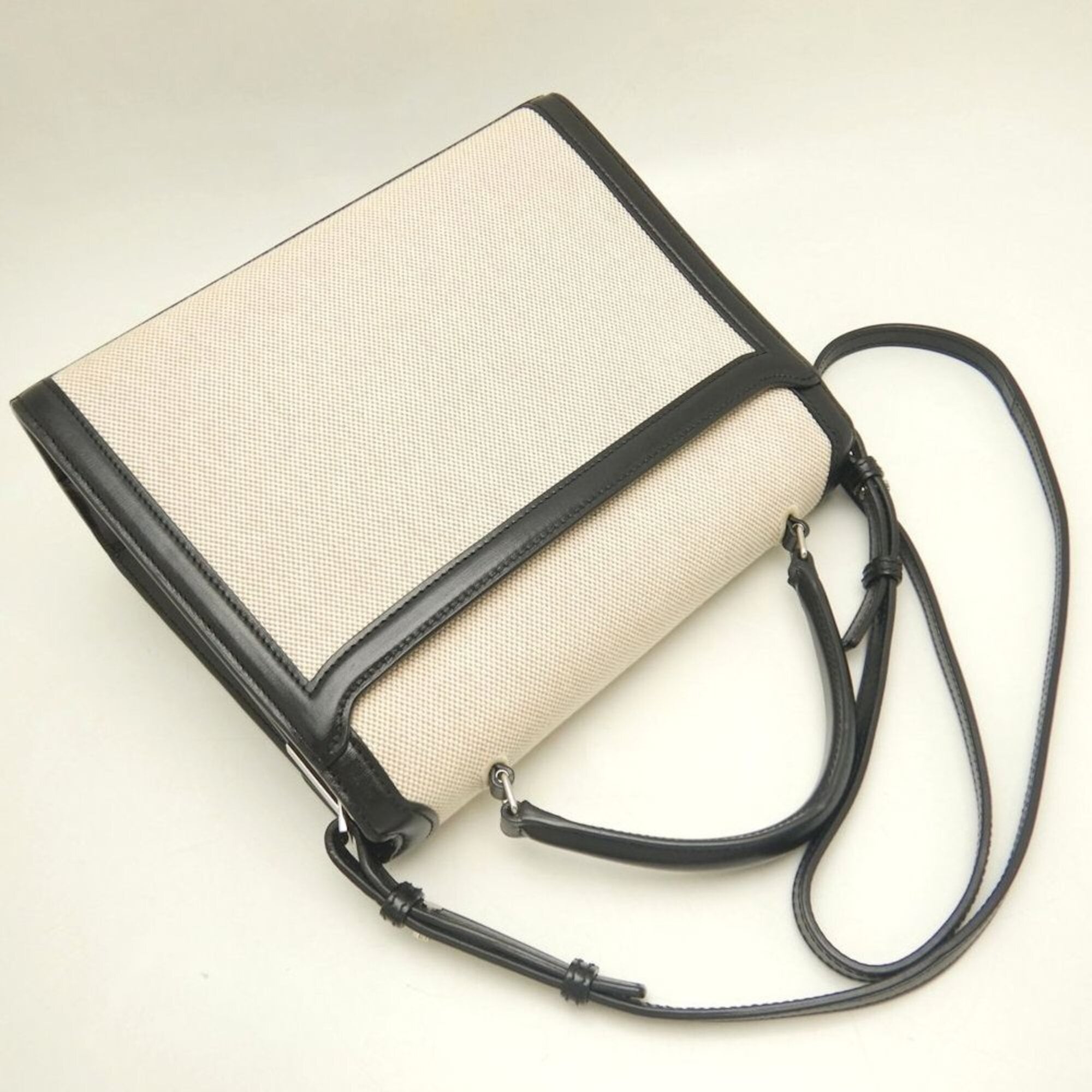Saint Laurent Beige Black Canvas Leather Handbag (Pre-Owned)