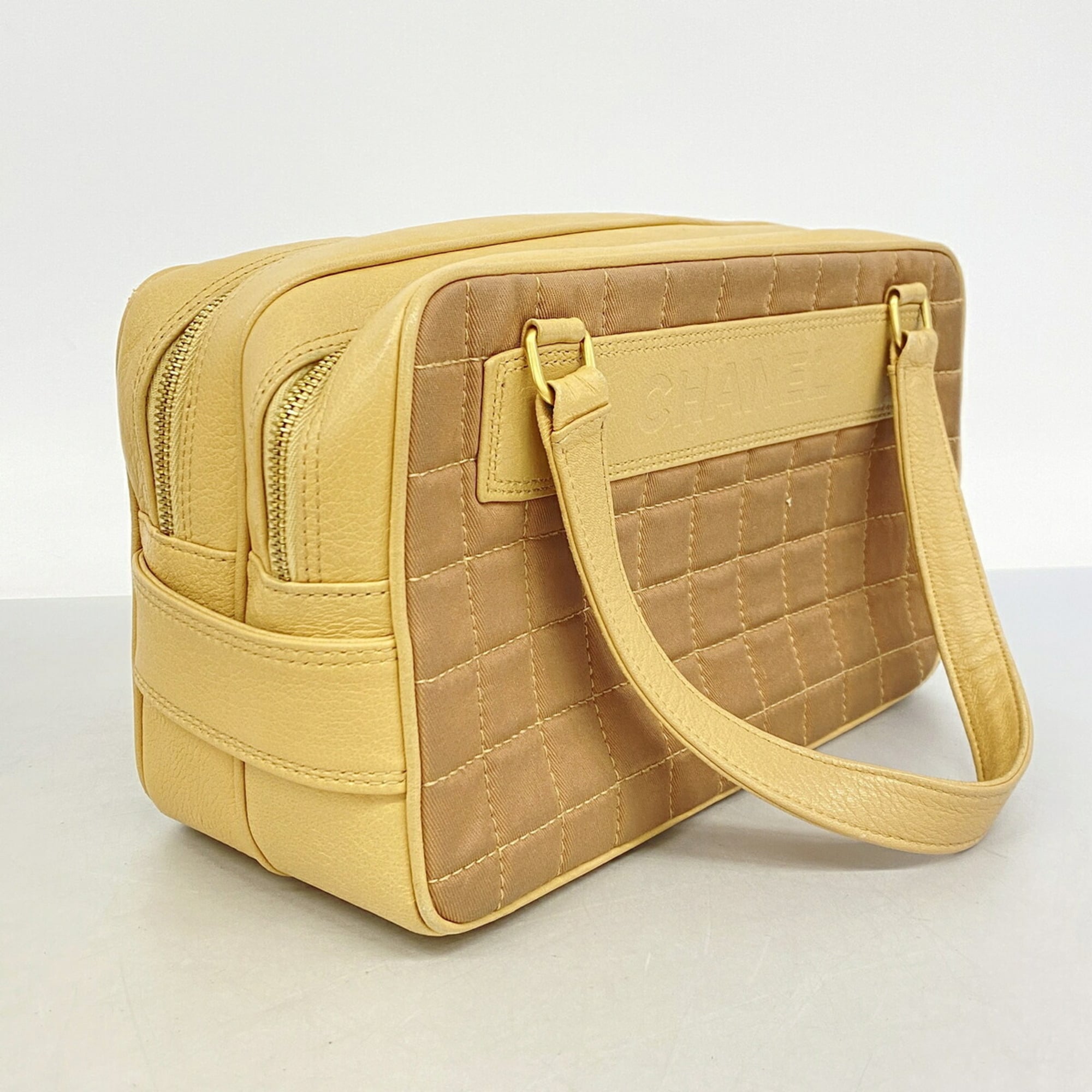Chanel Beige Brown Canvas Handbag (Pre-Owned)