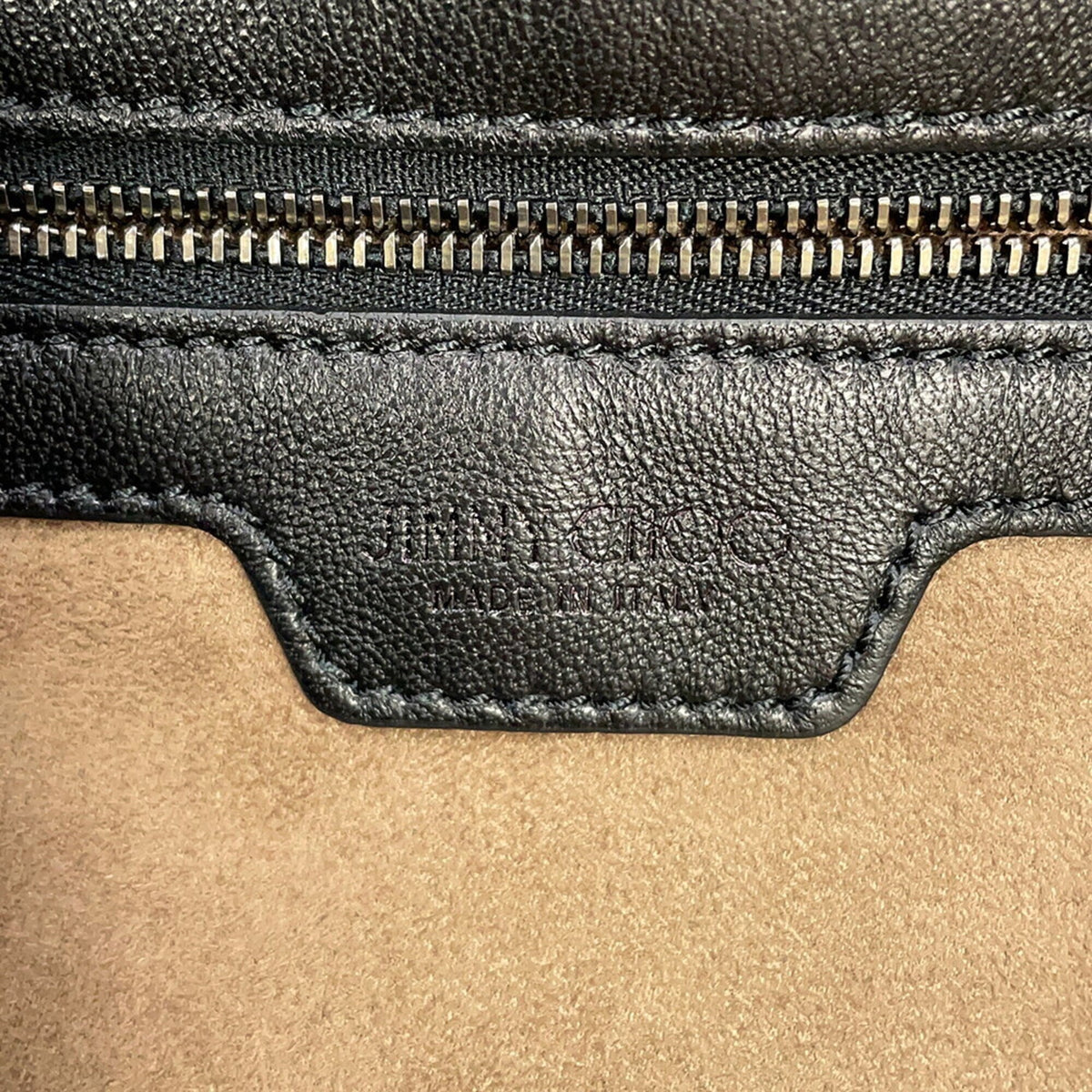 Jimmy Choo Navy Black Canvas Leather Handbag Tote Bag (Pre-Owned)