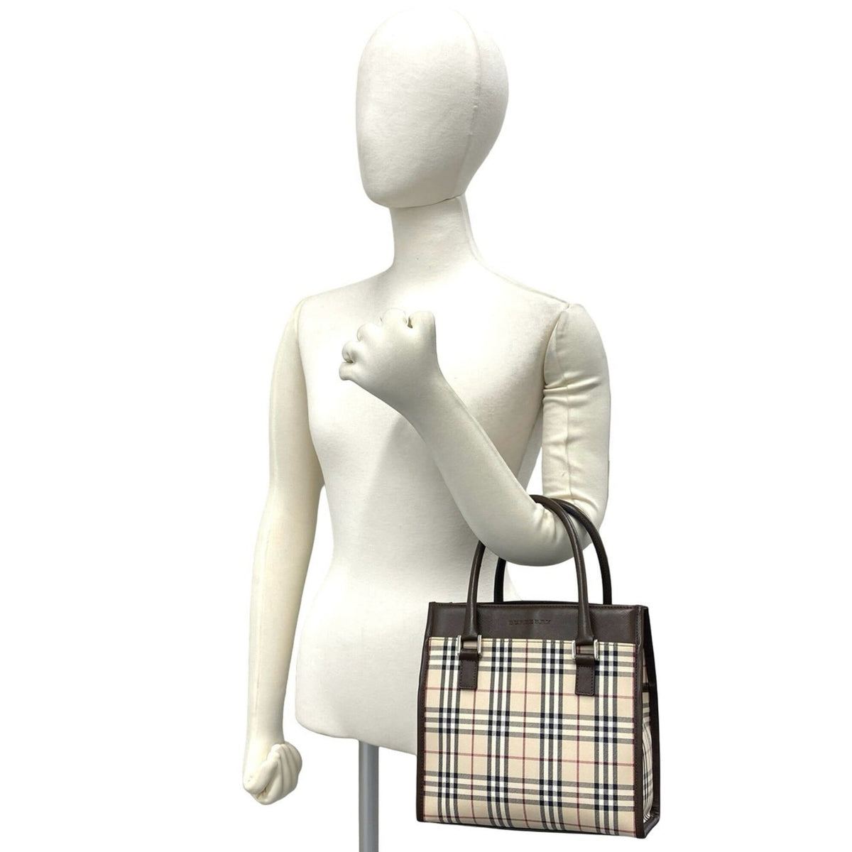Burberry Beige Brown Canvas Leather Handbag Tote Bag (Pre-Owned)
