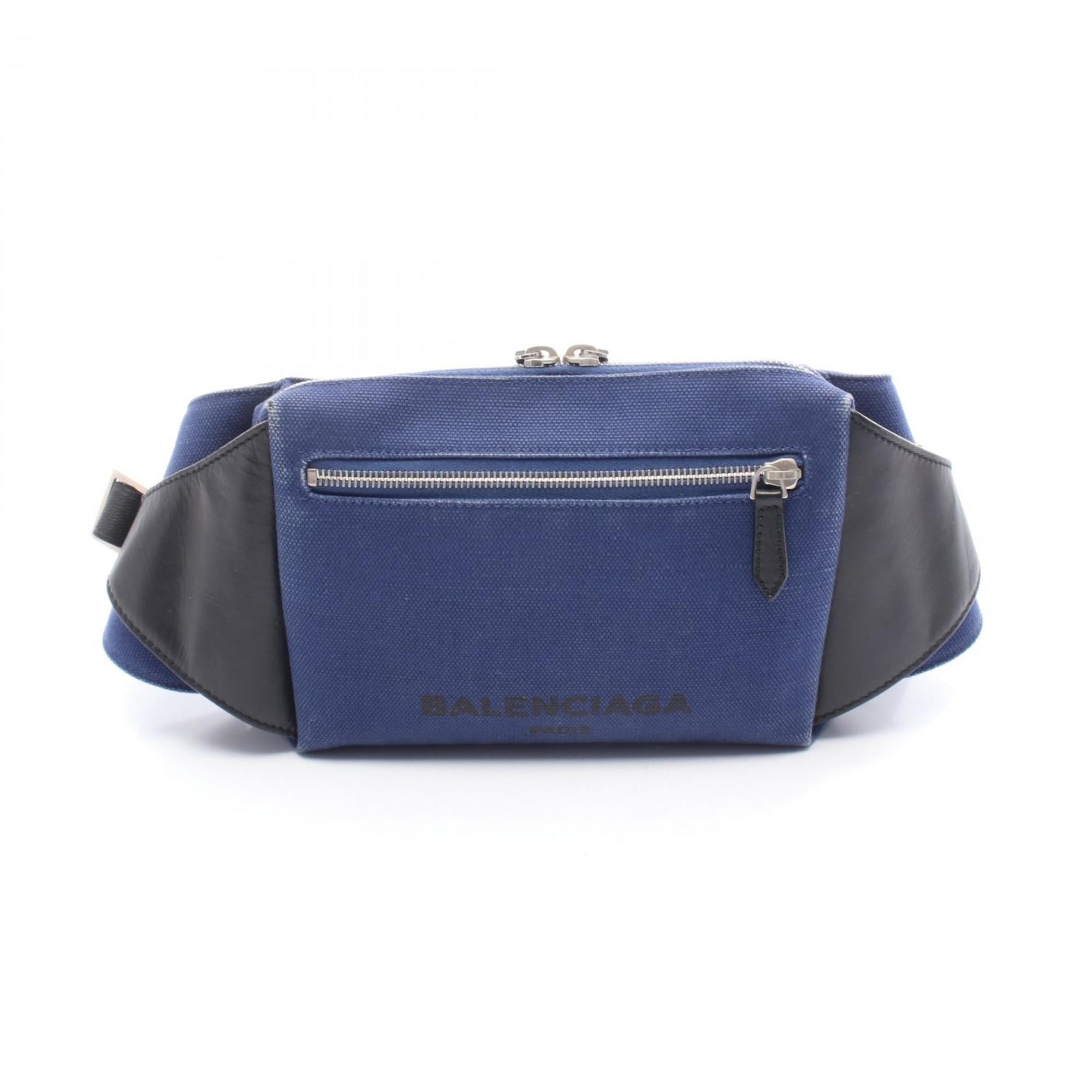 Balenciaga Black Navy Canvas Leather Fanny Pack (Pre-Owned)