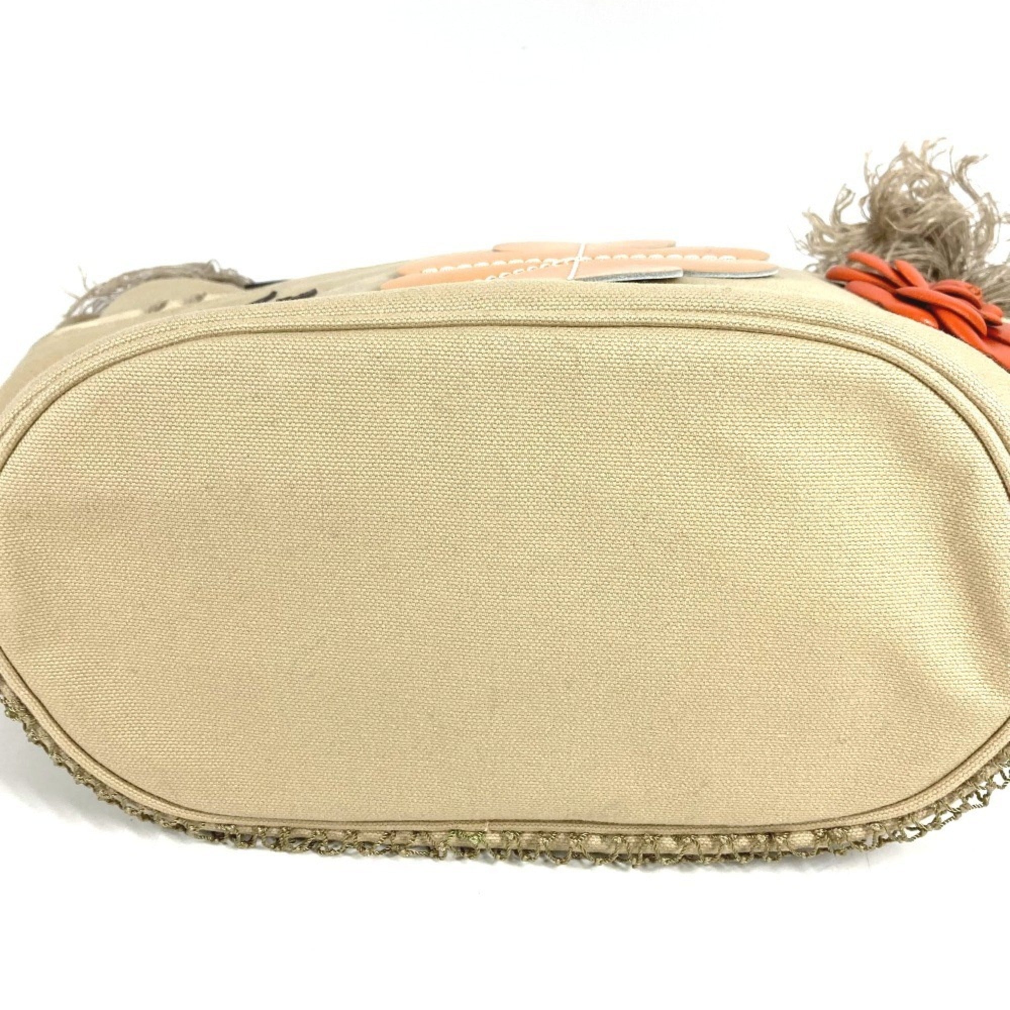 Chanel Beige Canvas Handbag Shoulder Bag (Pre-Owned)