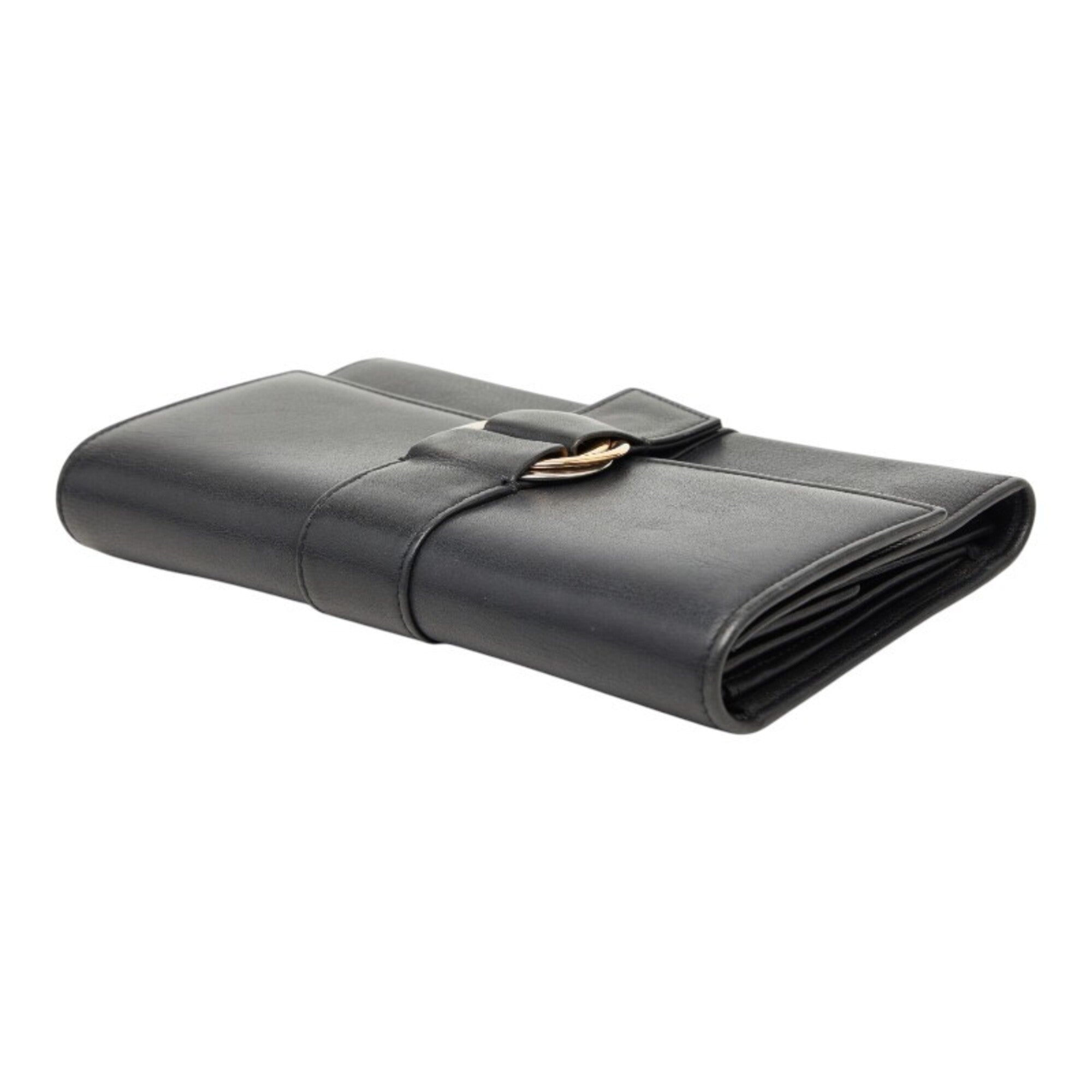 Cartier Black Leather Long Wallet (Tri-Fold) (Pre-Owned)