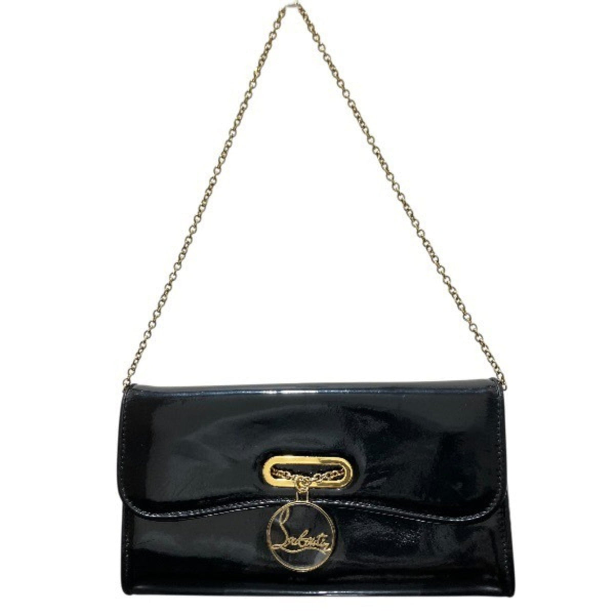 Christian Louboutin Black Red Color Patent Leather Clutch Bag Shoulder Bag (Pre-Owned)
