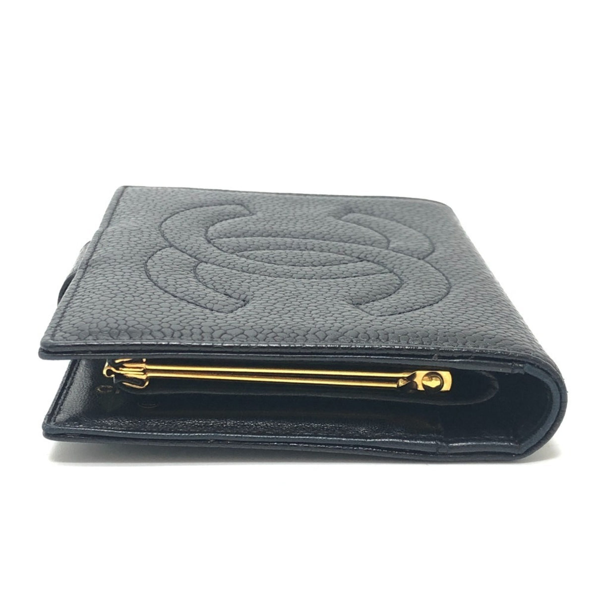 Chanel Black Grained Calfskin Long Wallet (Bi-Fold) (Pre-Owned)